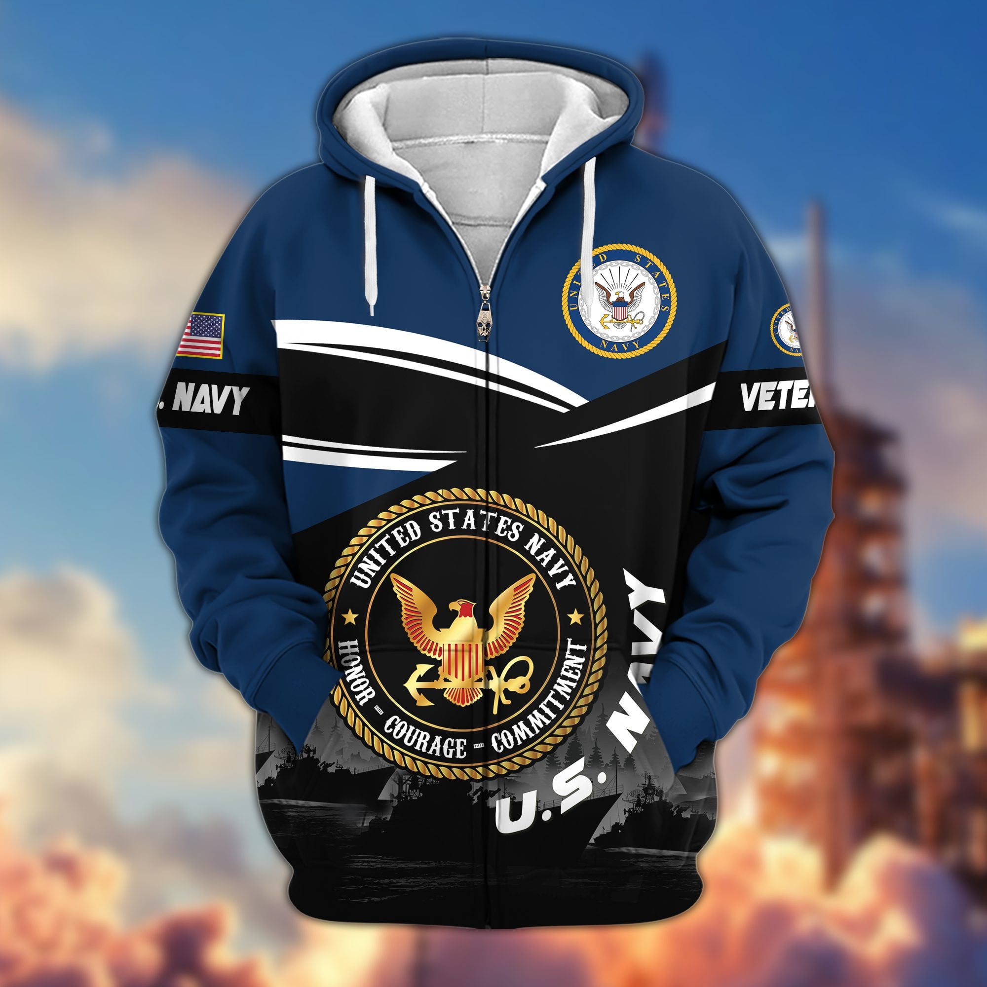 Premium US Veterans Zip Hoodie, Gifts For US Veterans, Gifts On Father's Day, Veterans Day.