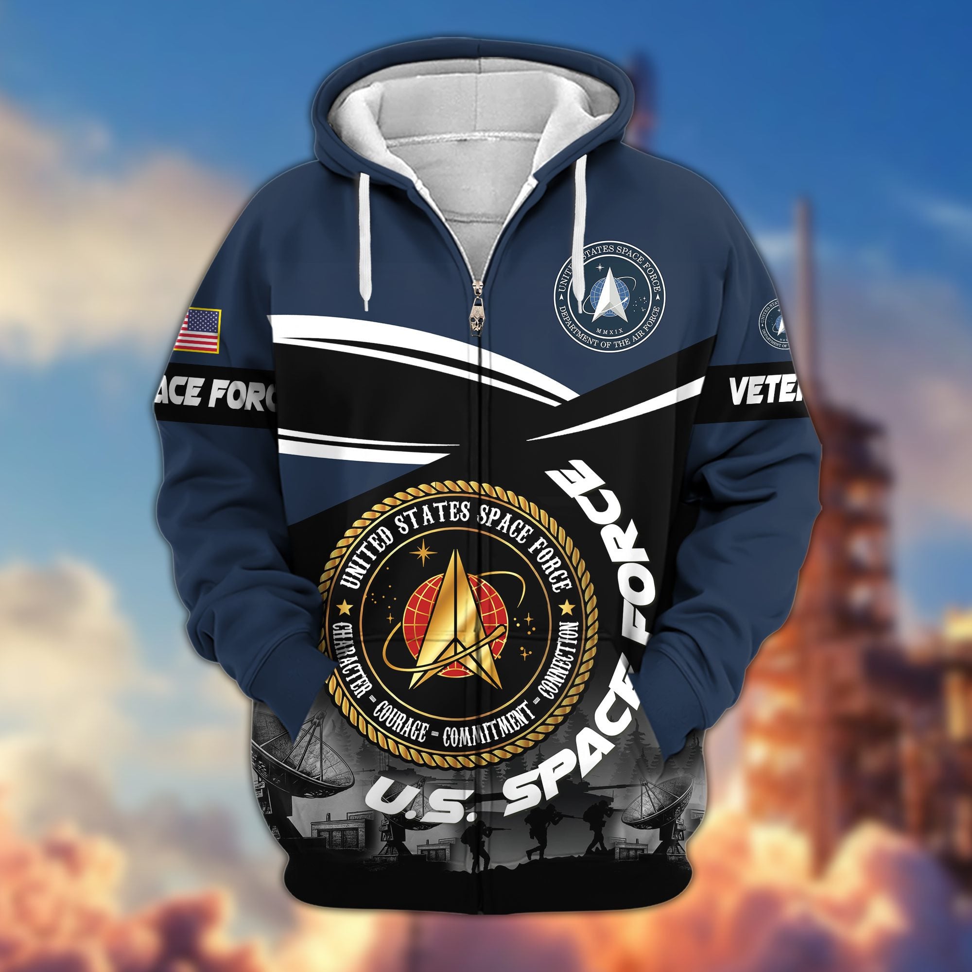 Premium US Veterans Zip Hoodie, Gifts For US Veterans, Gifts On Father's Day, Veterans Day.
