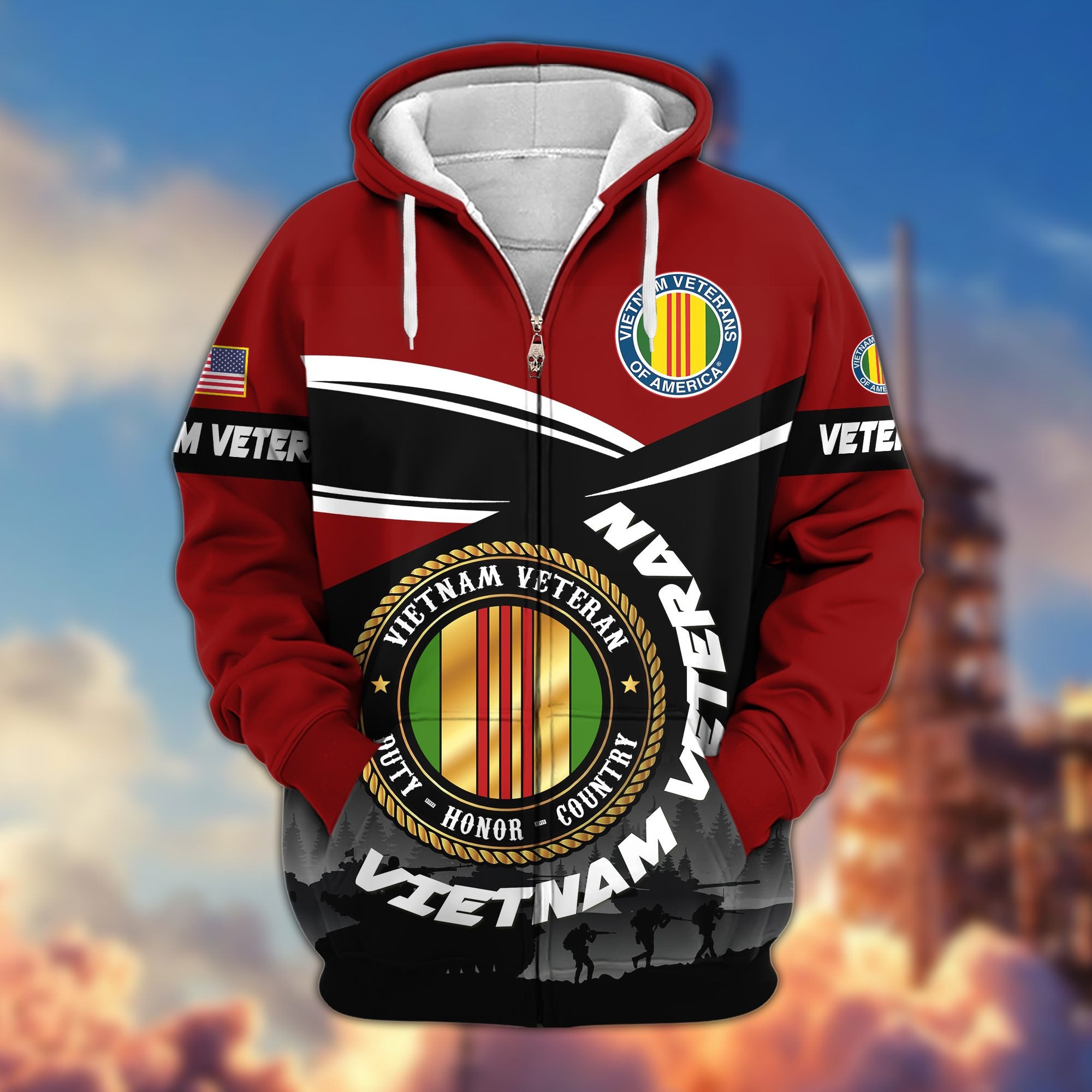 Premium US Veterans Zip Hoodie, Gifts For US Veterans, Gifts On Father's Day, Veterans Day.