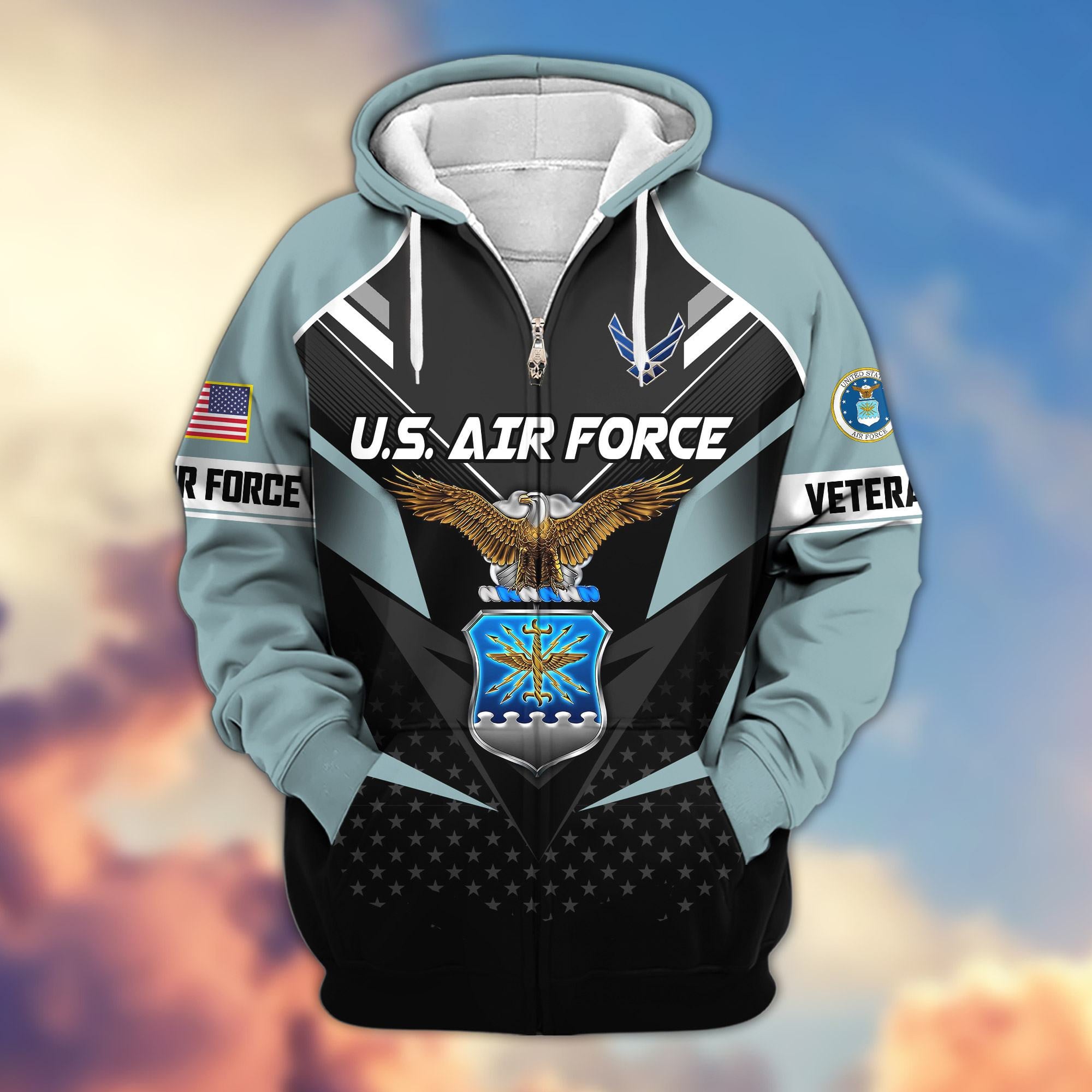 Premium US Veterans Zip Hoodie, Gifts For US Veterans, Gifts On Father's Day, Veterans Day.