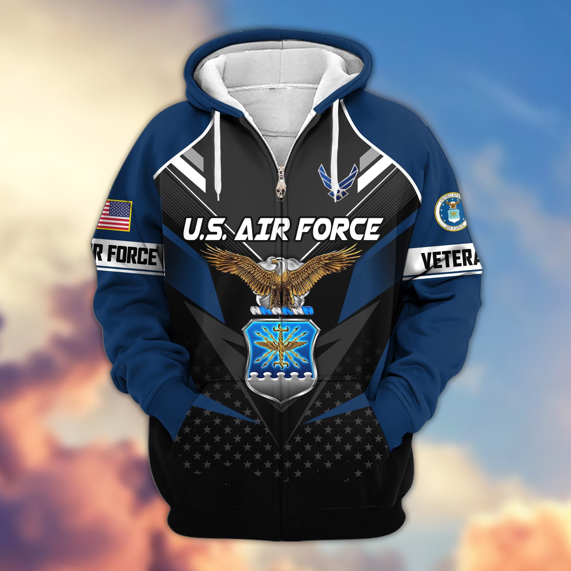 Premium US Veterans Zip Hoodie, Gifts For US Veterans, Gifts On Father's Day, Veterans Day.