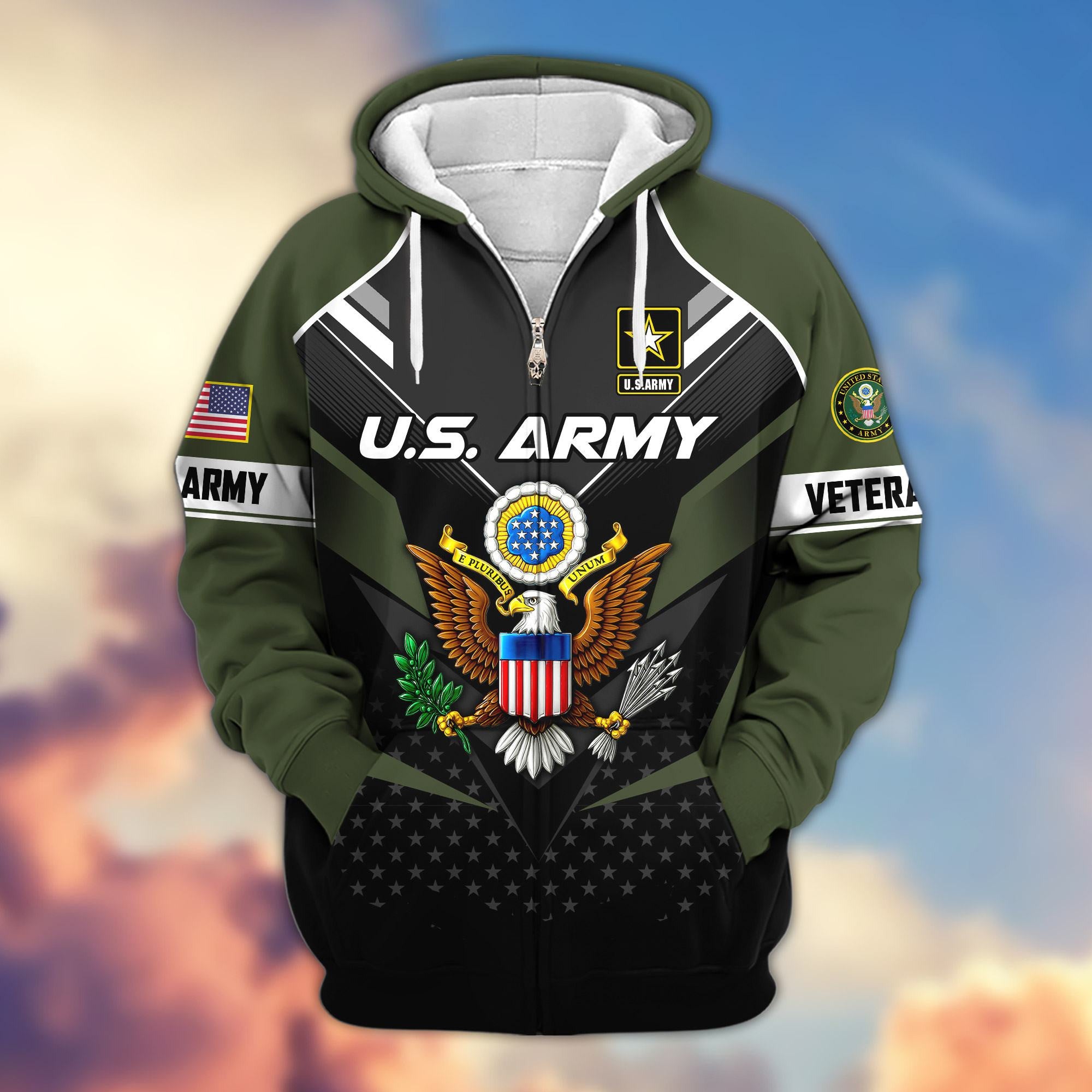 Premium US Veterans Zip Hoodie, Gifts For US Veterans, Gifts On Father's Day, Veterans Day.