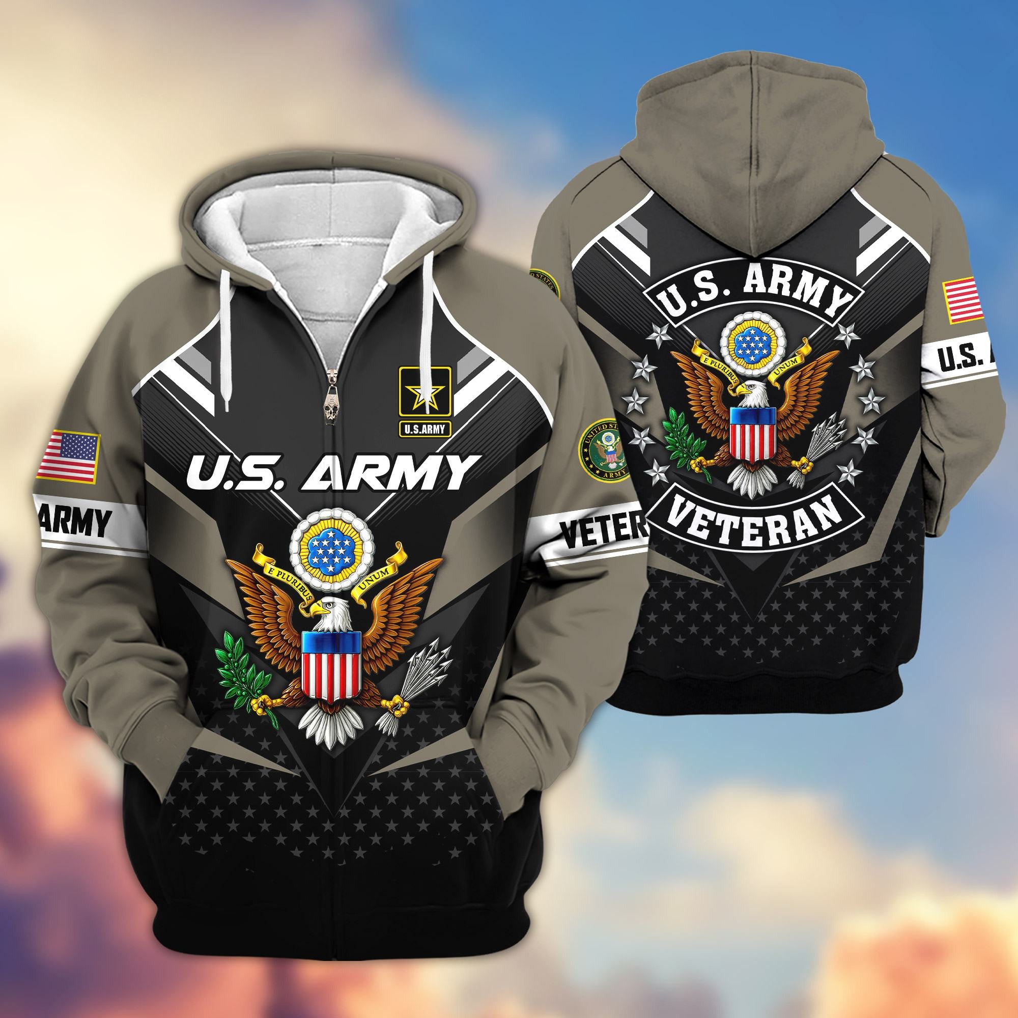 Premium US Veterans Zip Hoodie, Gifts For US Veterans, Gifts On Father's Day, Veterans Day.