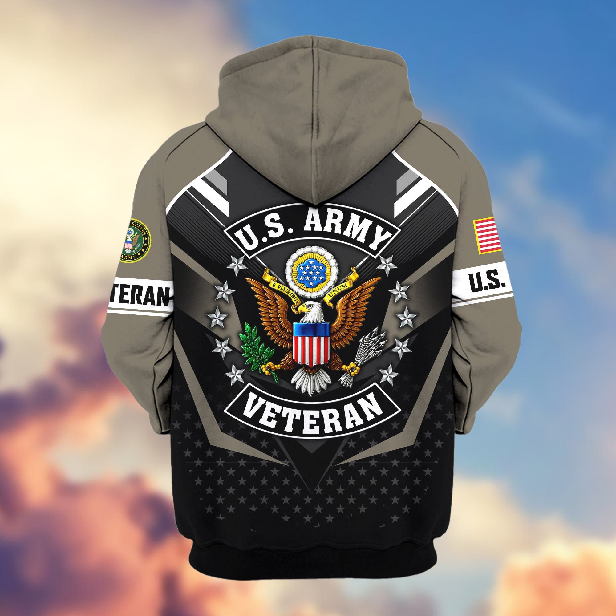 Premium US Veterans Zip Hoodie, Gifts For US Veterans, Gifts On Father's Day, Veterans Day.