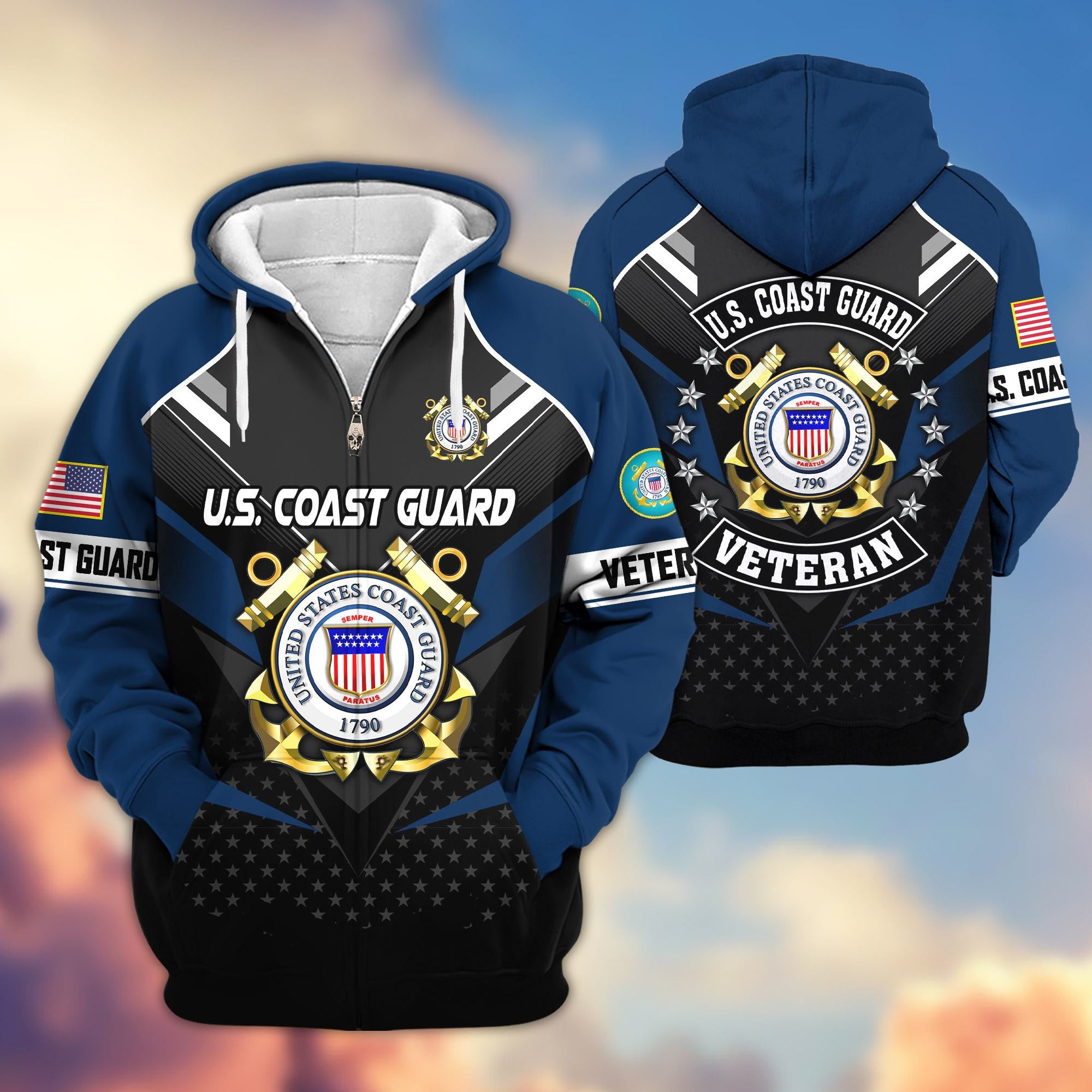 Premium US Veterans Zip Hoodie, Gifts For US Veterans, Gifts On Father's Day, Veterans Day.