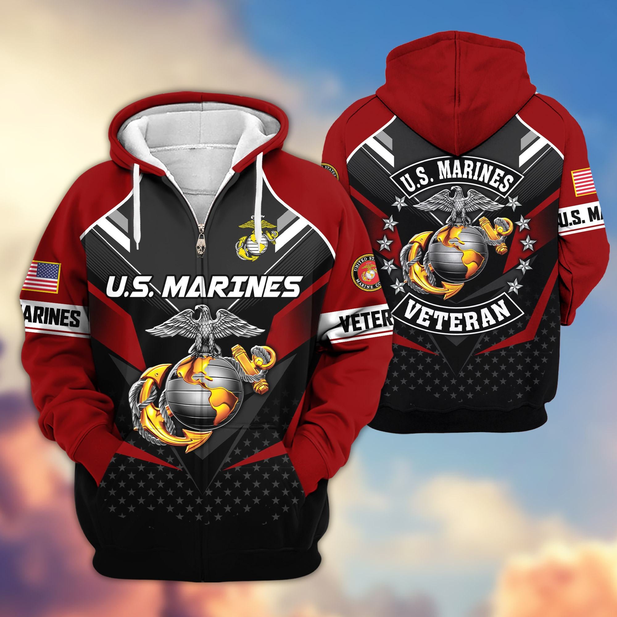 Premium US Veterans Zip Hoodie, Gifts For US Veterans, Gifts On Father's Day, Veterans Day.