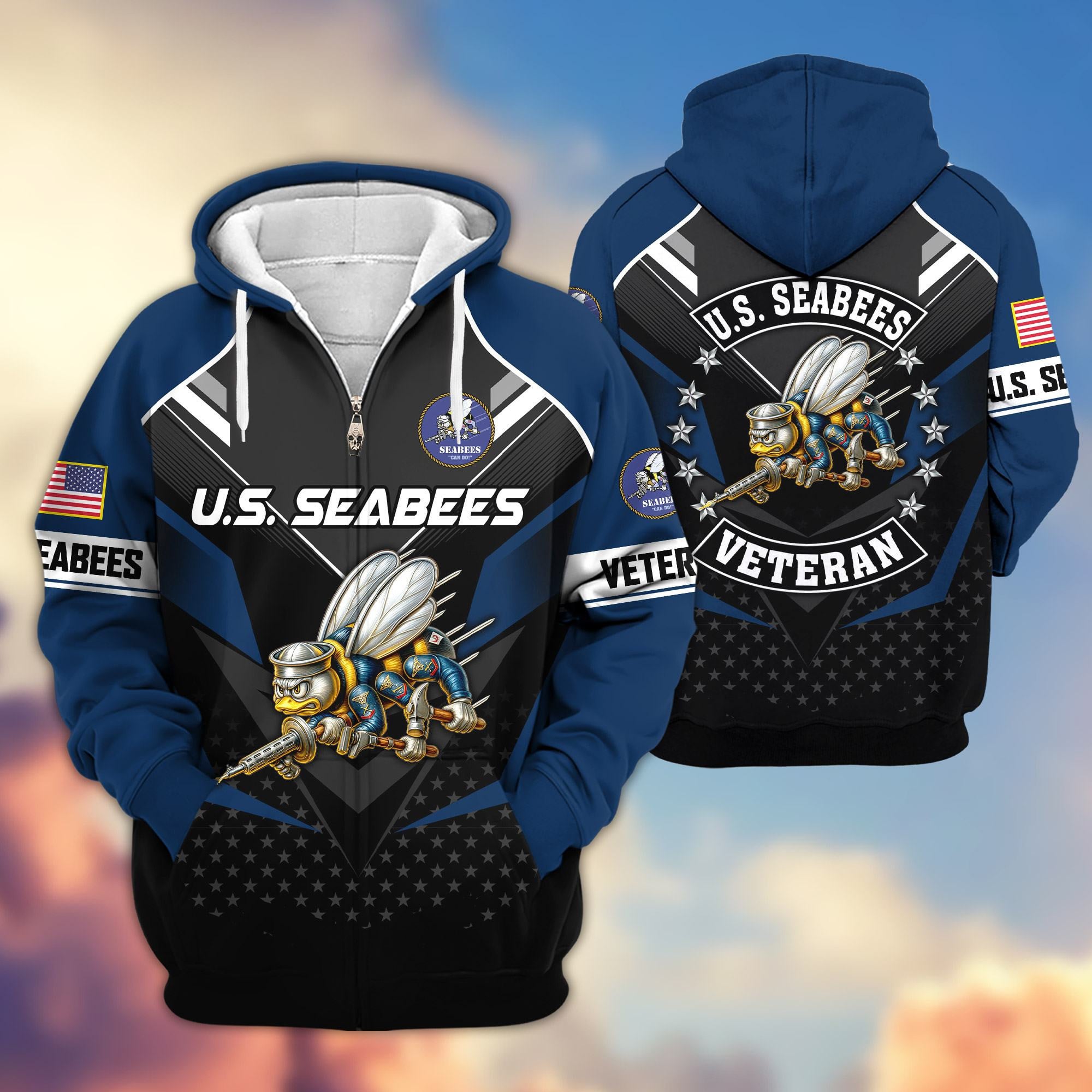 Premium US Veterans Zip Hoodie, Gifts For US Veterans, Gifts On Father's Day, Veterans Day.