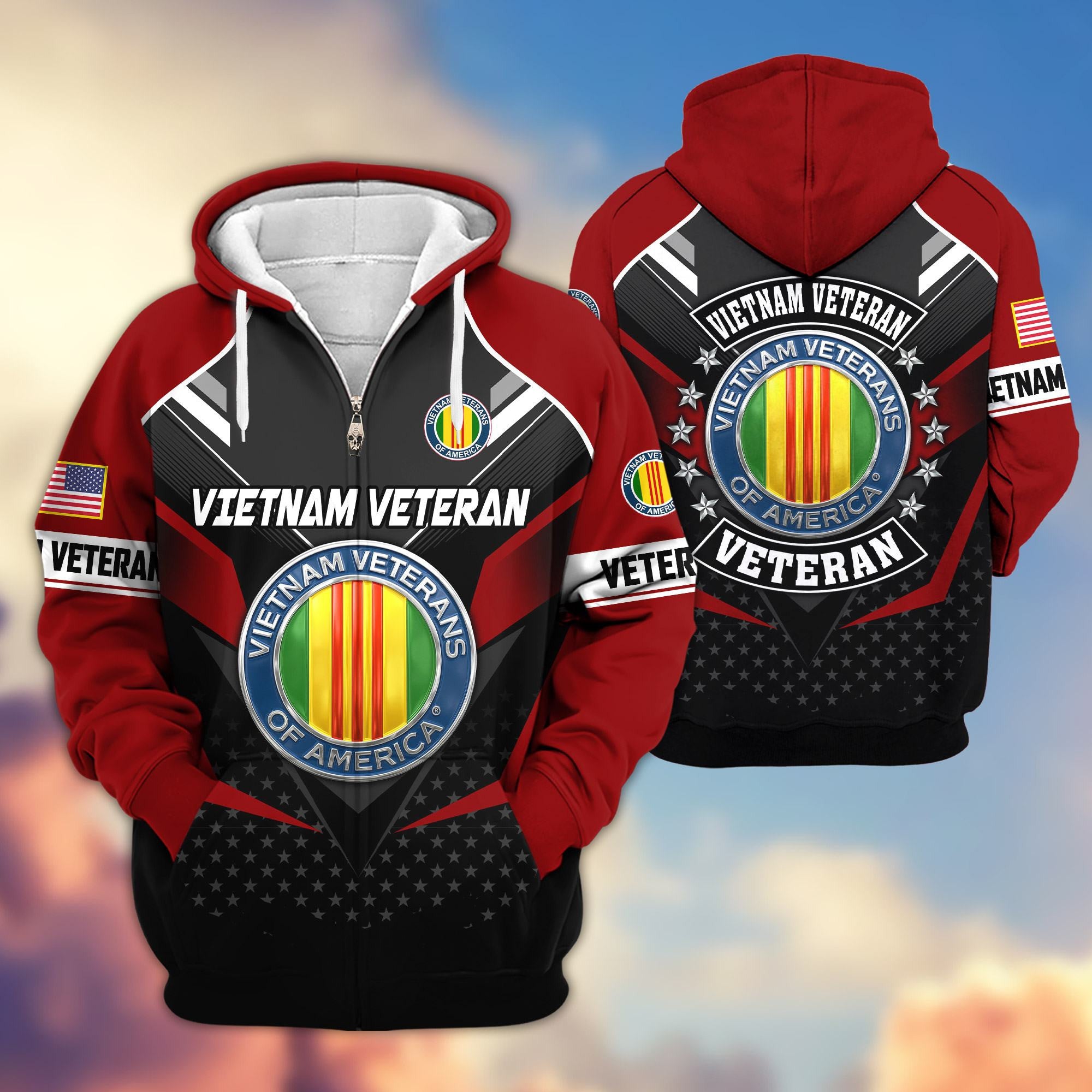 Premium US Veterans Zip Hoodie, Gifts For US Veterans, Gifts On Father's Day, Veterans Day.
