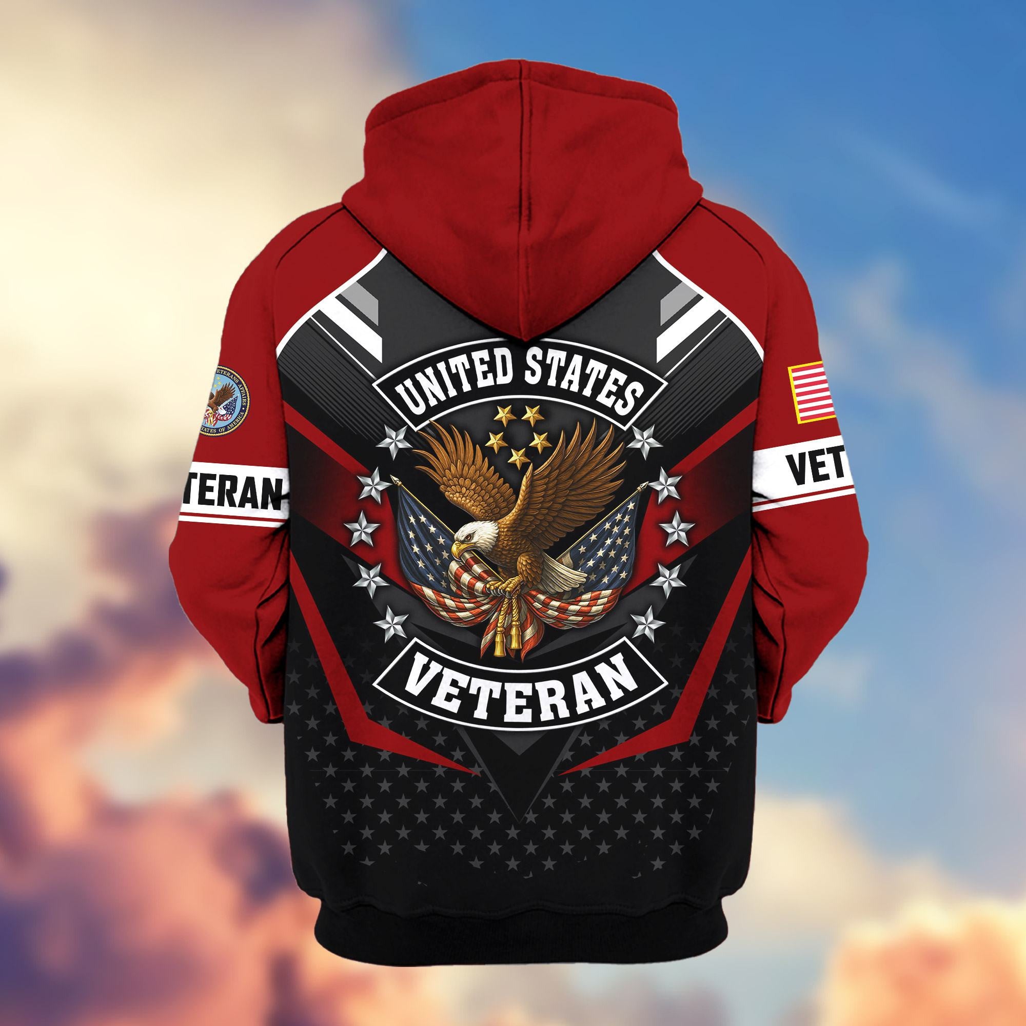 Premium US Veterans Zip Hoodie, Gifts For US Veterans, Gifts On Father's Day, Veterans Day.