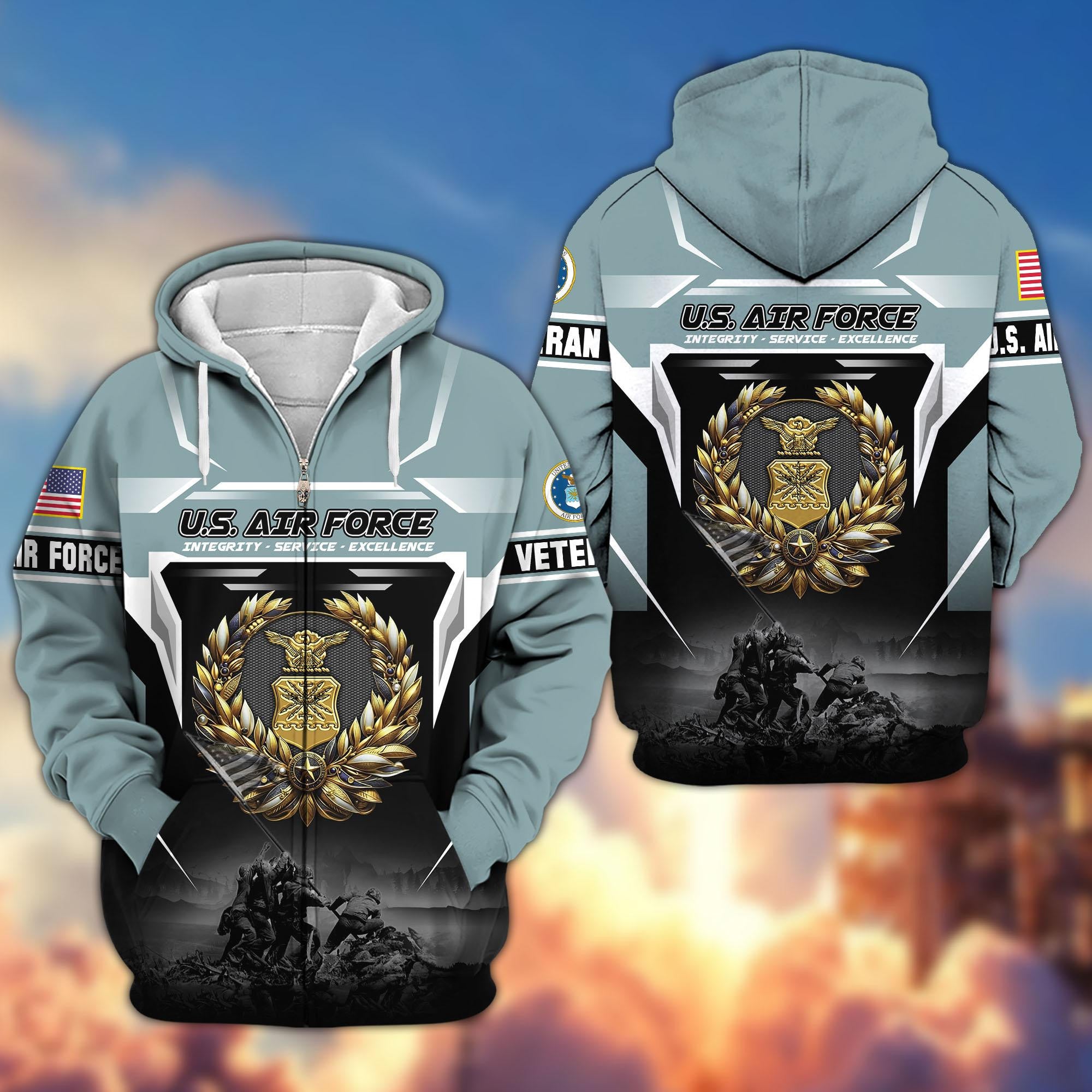 Premium US Veterans Zip Hoodie, Gifts For US Veterans, Gifts On Father's Day, Veterans Day.