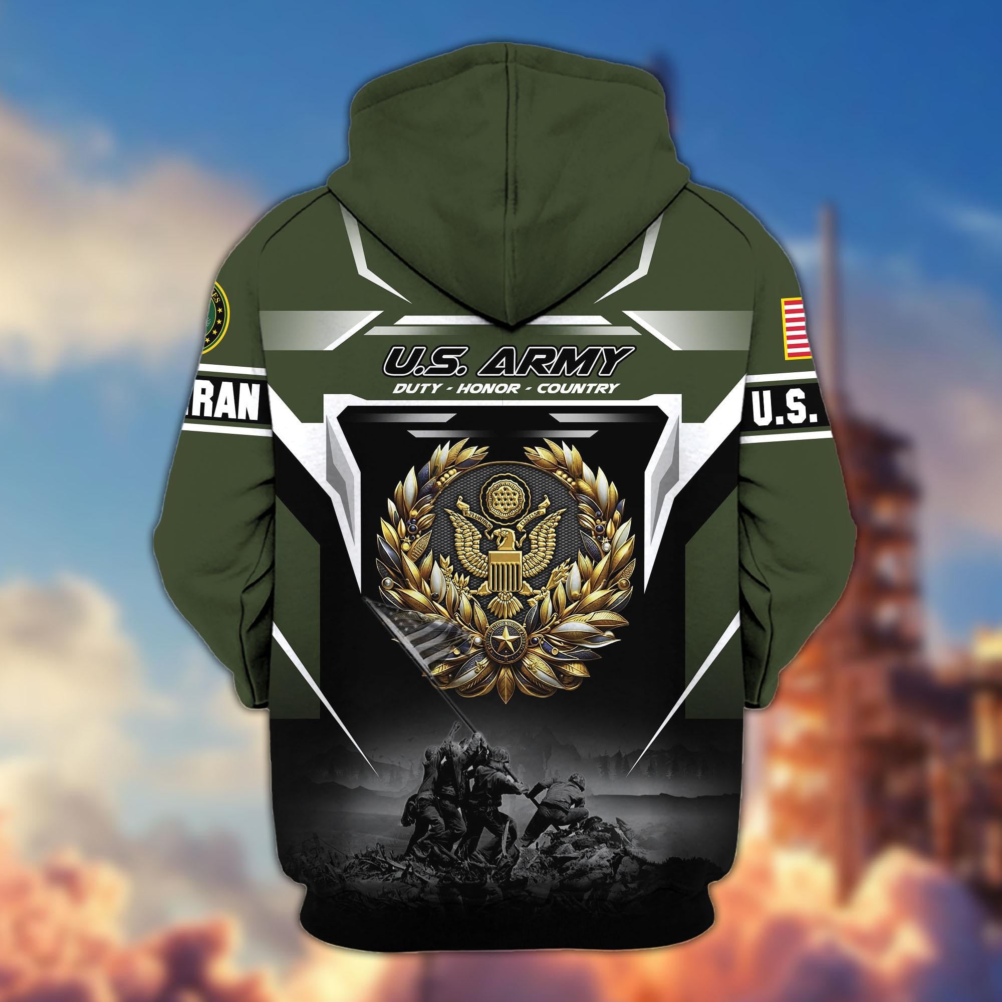 Premium US Veterans Zip Hoodie, Gifts For US Veterans, Gifts On Father's Day, Veterans Day.