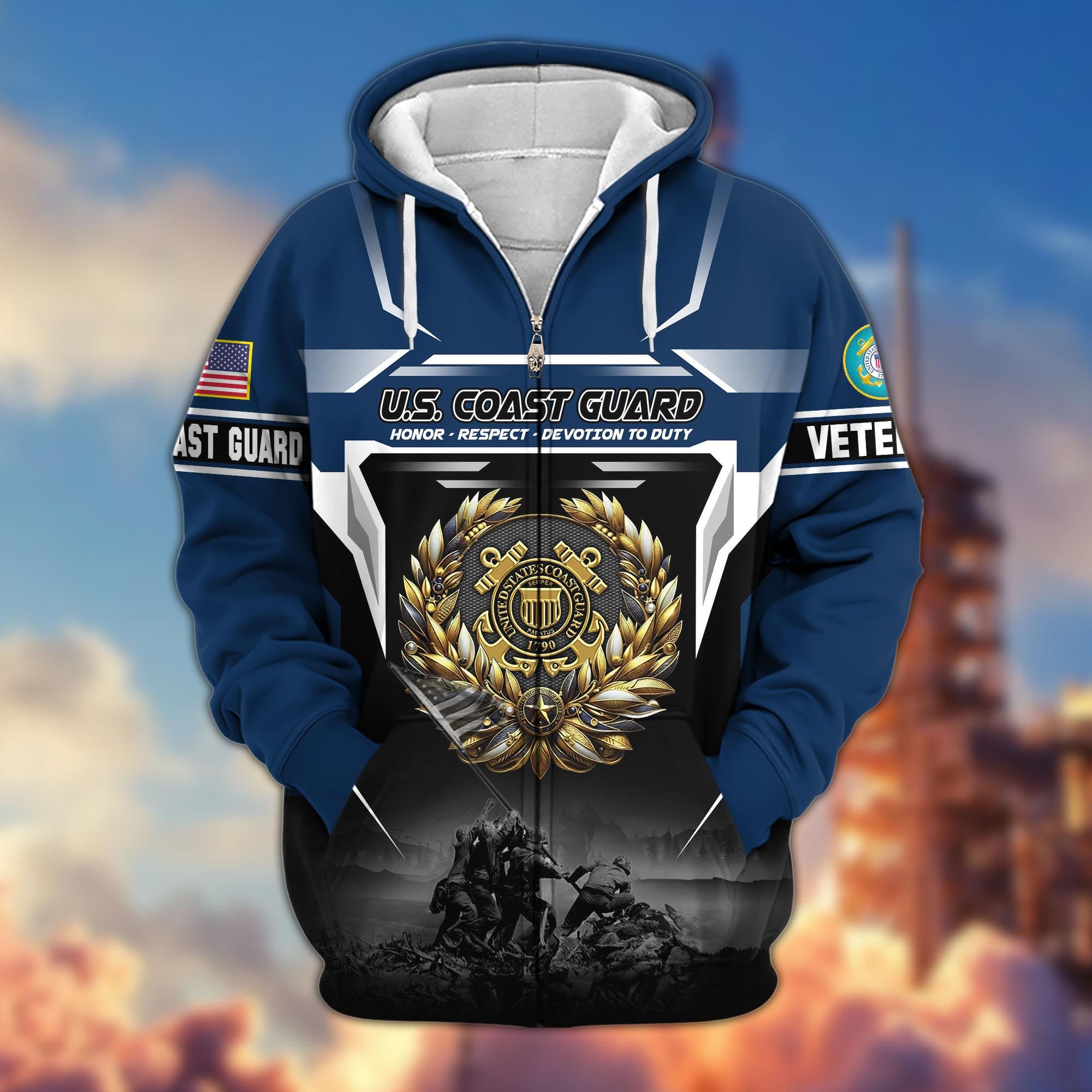 Premium US Veterans Zip Hoodie, Gifts For US Veterans, Gifts On Father's Day, Veterans Day.