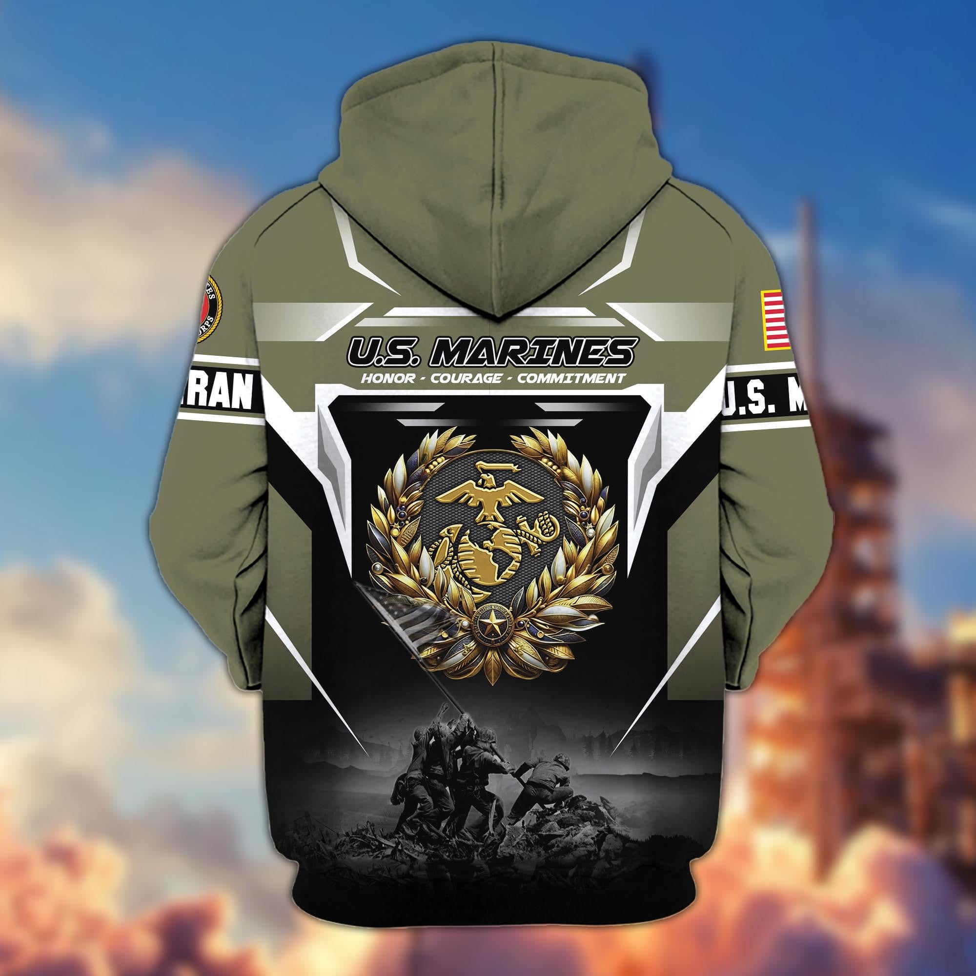 Premium US Veterans Zip Hoodie, Gifts For US Veterans, Gifts On Father's Day, Veterans Day.