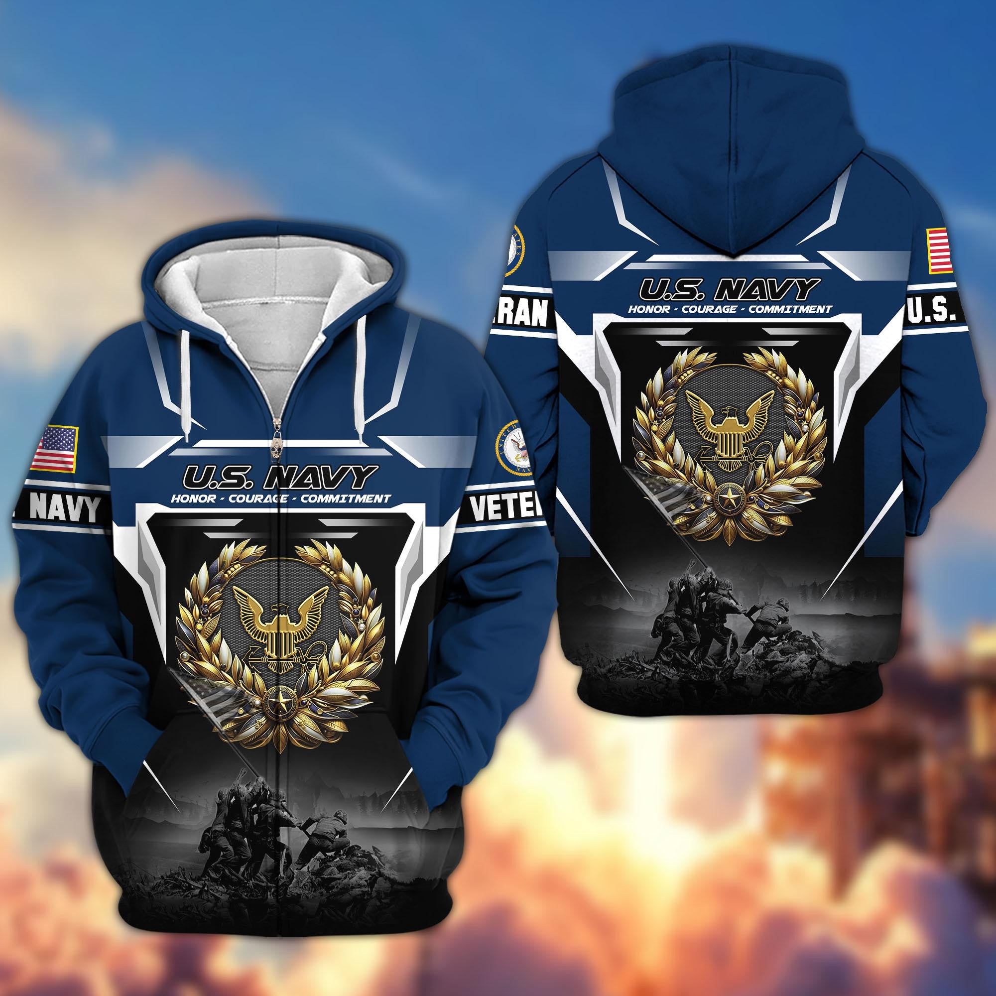 Premium US Veterans Zip Hoodie, Gifts For US Veterans, Gifts On Father's Day, Veterans Day.
