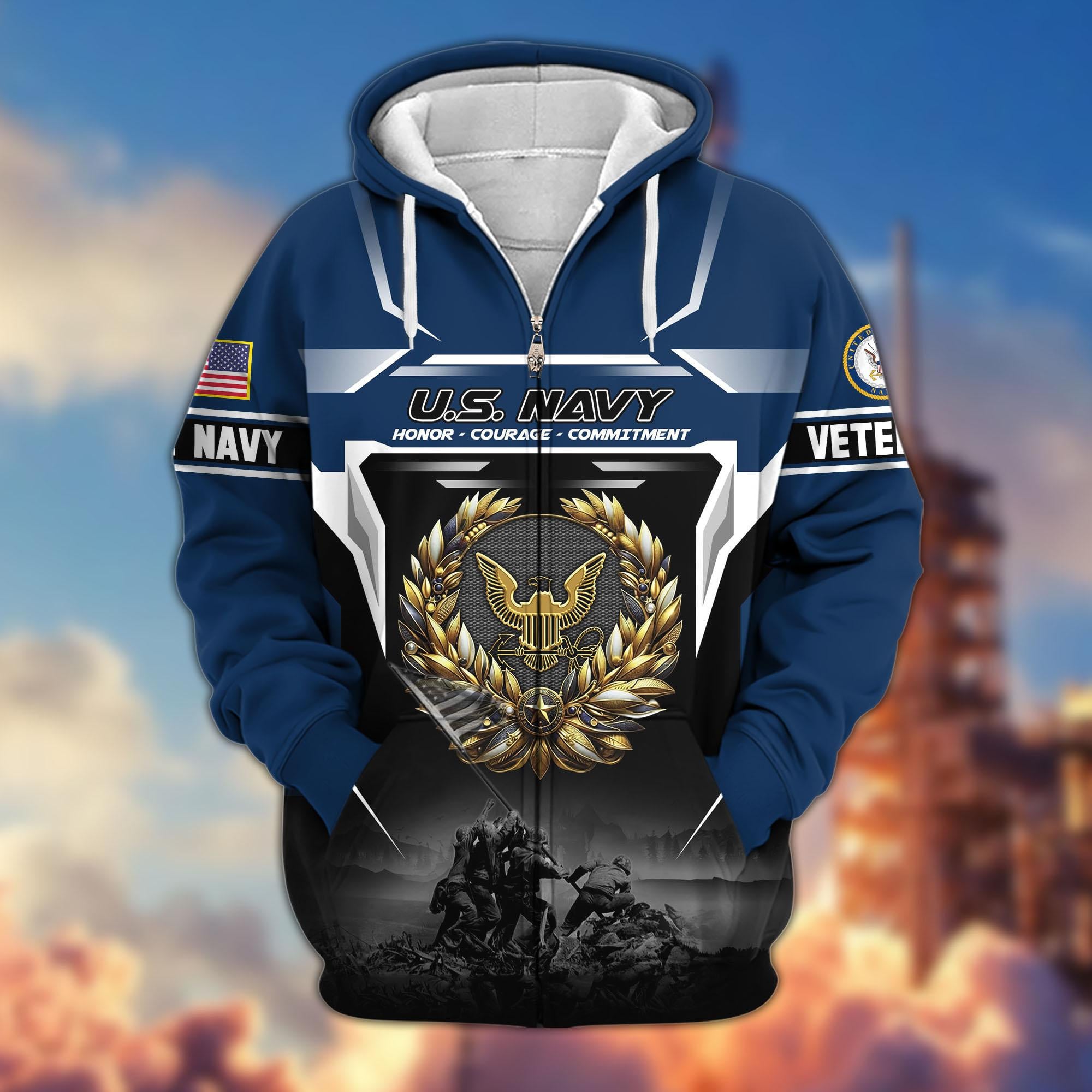Premium US Veterans Zip Hoodie, Gifts For US Veterans, Gifts On Father's Day, Veterans Day.