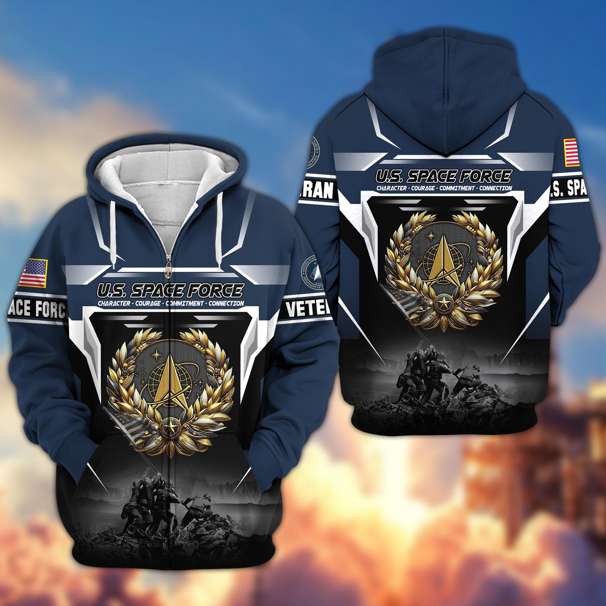 Premium US Veterans Zip Hoodie, Gifts For US Veterans, Gifts On Father's Day, Veterans Day.