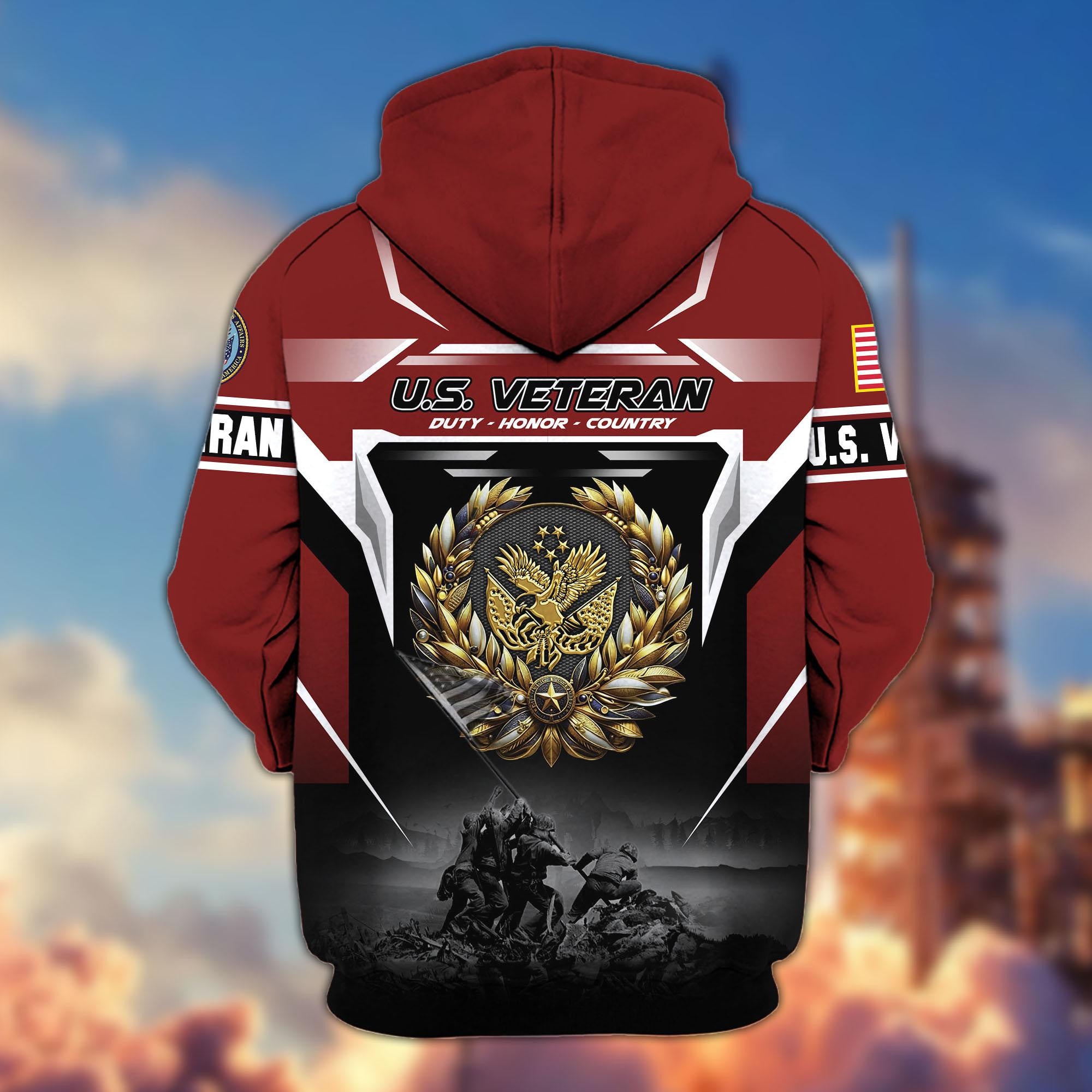 Premium US Veterans Zip Hoodie, Gifts For US Veterans, Gifts On Father's Day, Veterans Day.