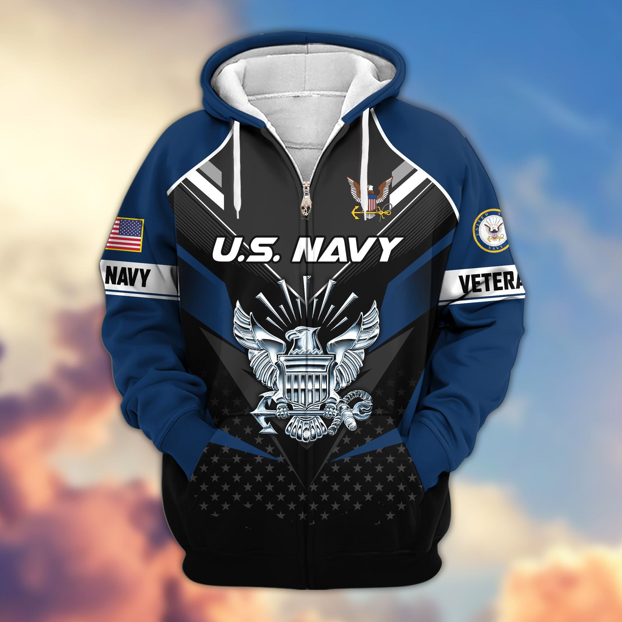 Premium US Veterans Zip Hoodie, Gifts For US Veterans, Gifts On Father's Day, Veterans Day.