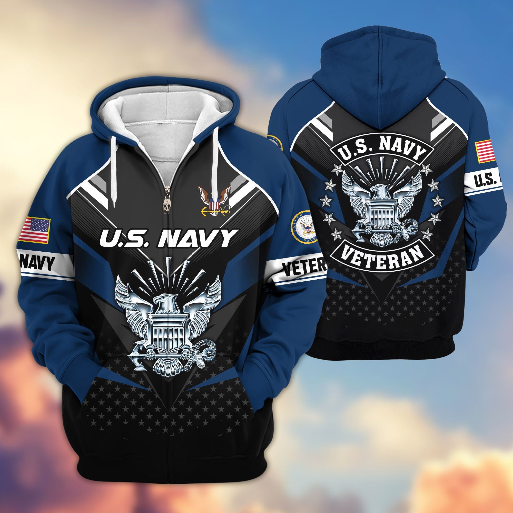 Premium US Veterans Zip Hoodie, Gifts For US Veterans, Gifts On Father's Day, Veterans Day.