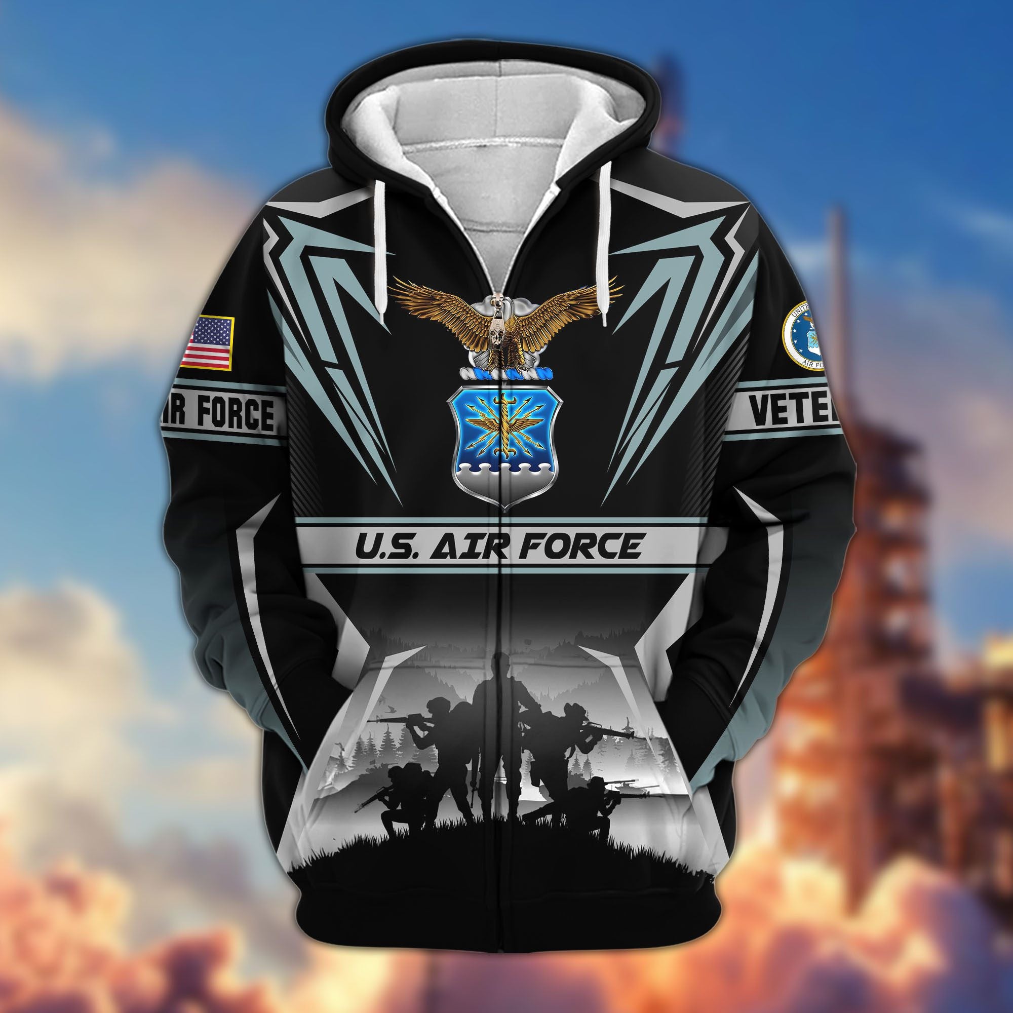 Premium US Veterans Zip Hoodie, Gifts For US Veterans, Gifts On Father's Day, Veterans Day.