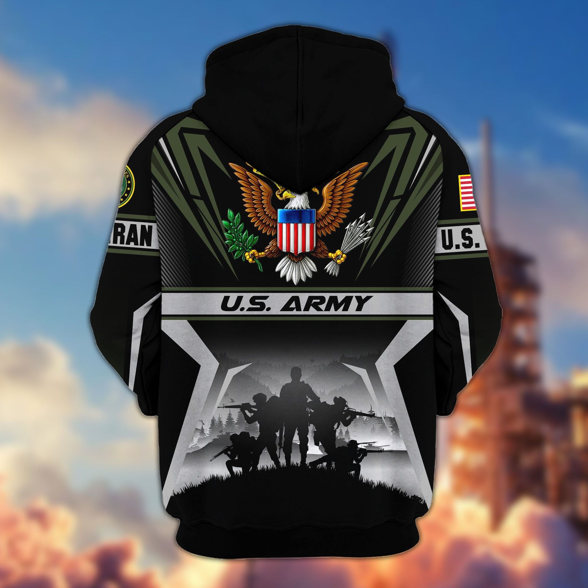 Premium US Veterans Zip Hoodie, Gifts For US Veterans, Gifts On Father's Day, Veterans Day.