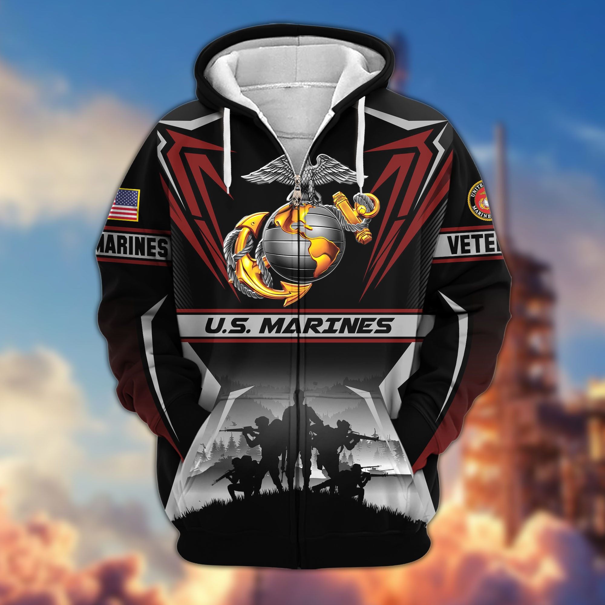 Premium US Veterans Zip Hoodie, Gifts For US Veterans, Gifts On Father's Day, Veterans Day.