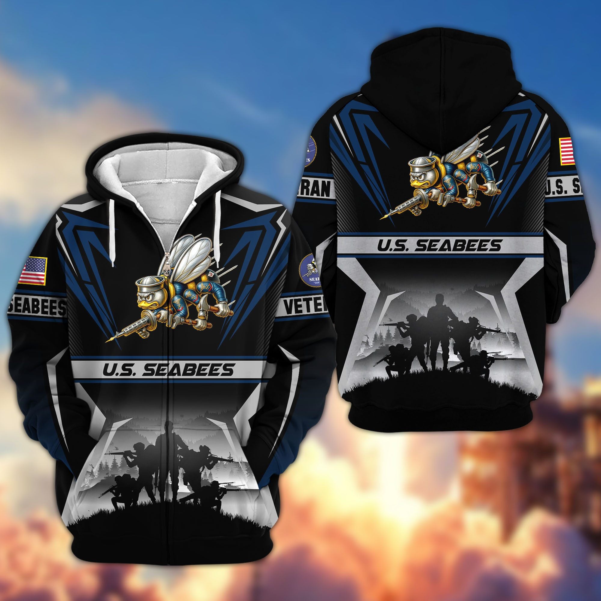 Premium US Veterans Zip Hoodie, Gifts For US Veterans, Gifts On Father's Day, Veterans Day.