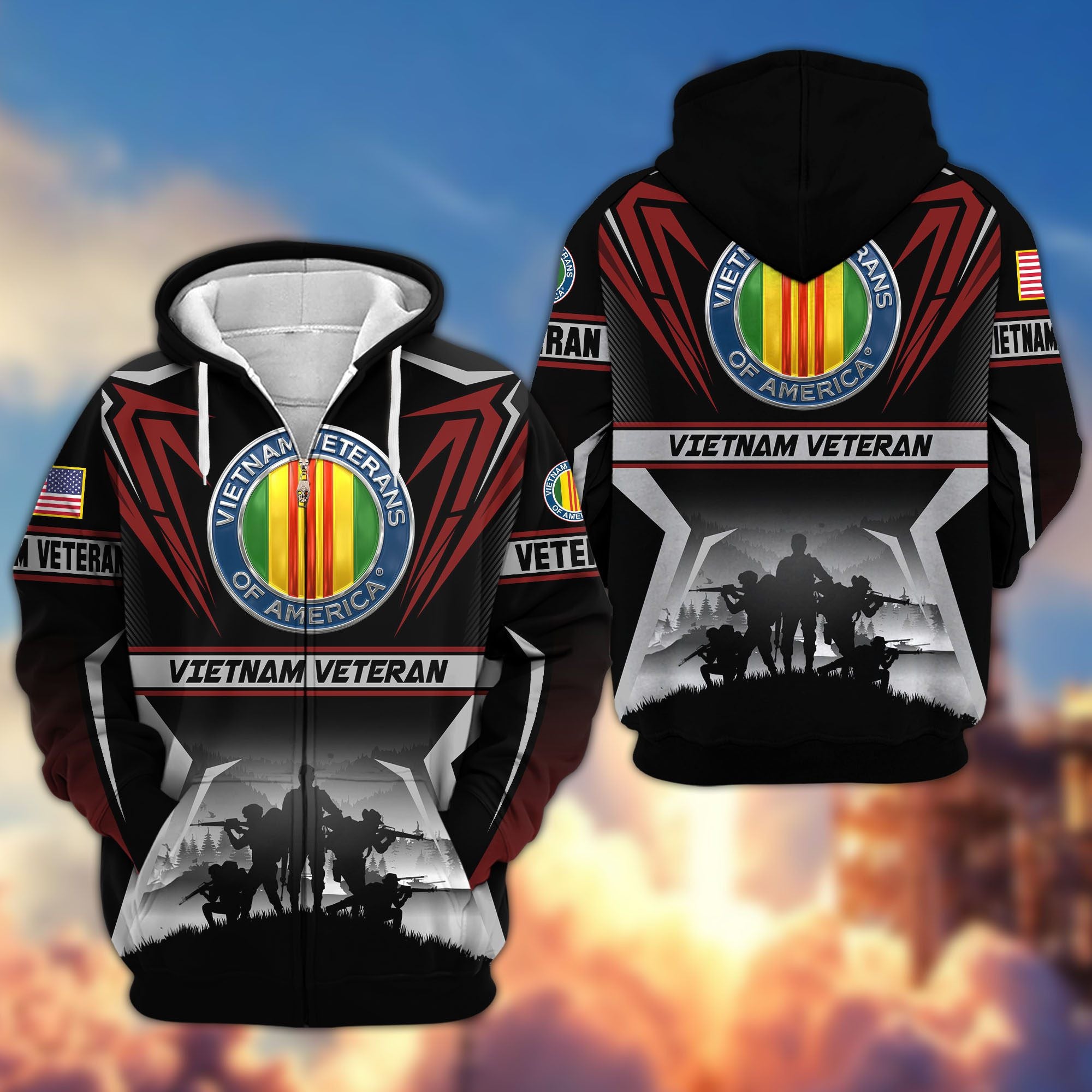 Premium US Veterans Zip Hoodie, Gifts For US Veterans, Gifts On Father's Day, Veterans Day.