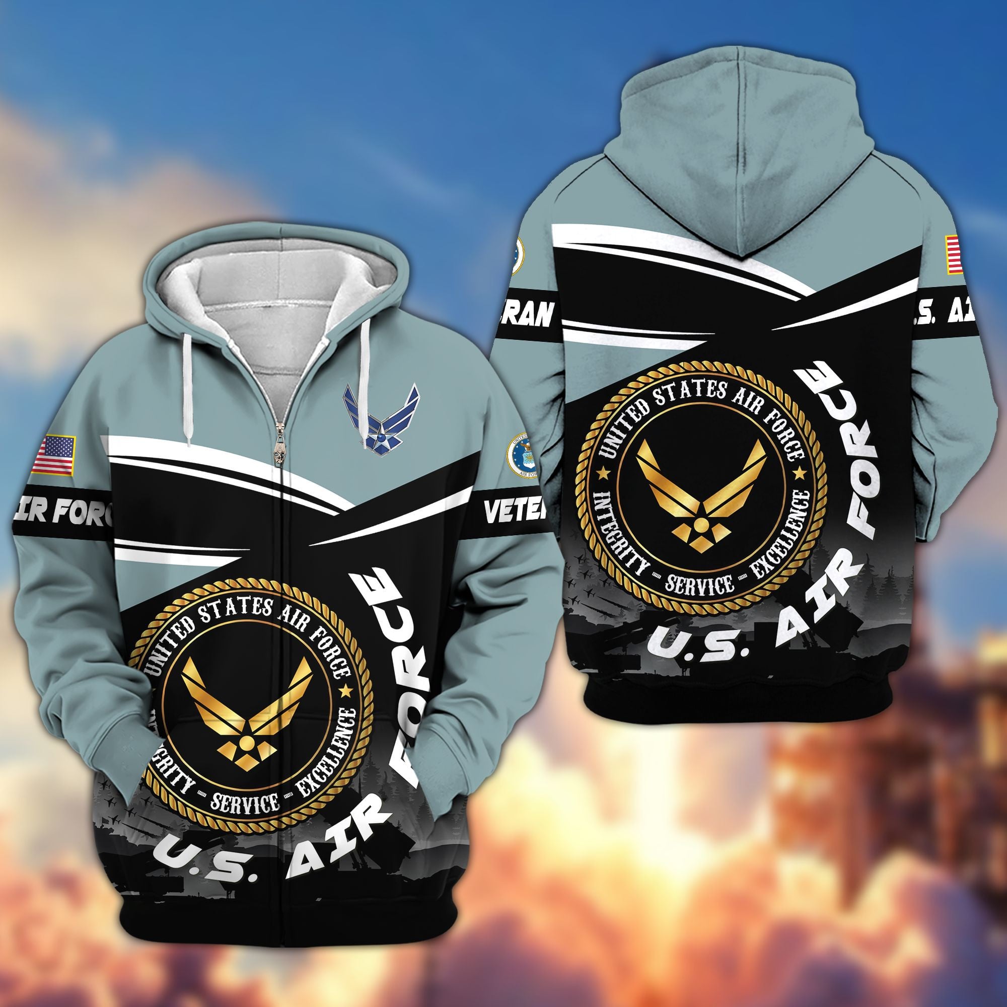 Premium US Veterans Zip Hoodie, Gifts For US Veterans, Gifts On Father's Day, Veterans Day.