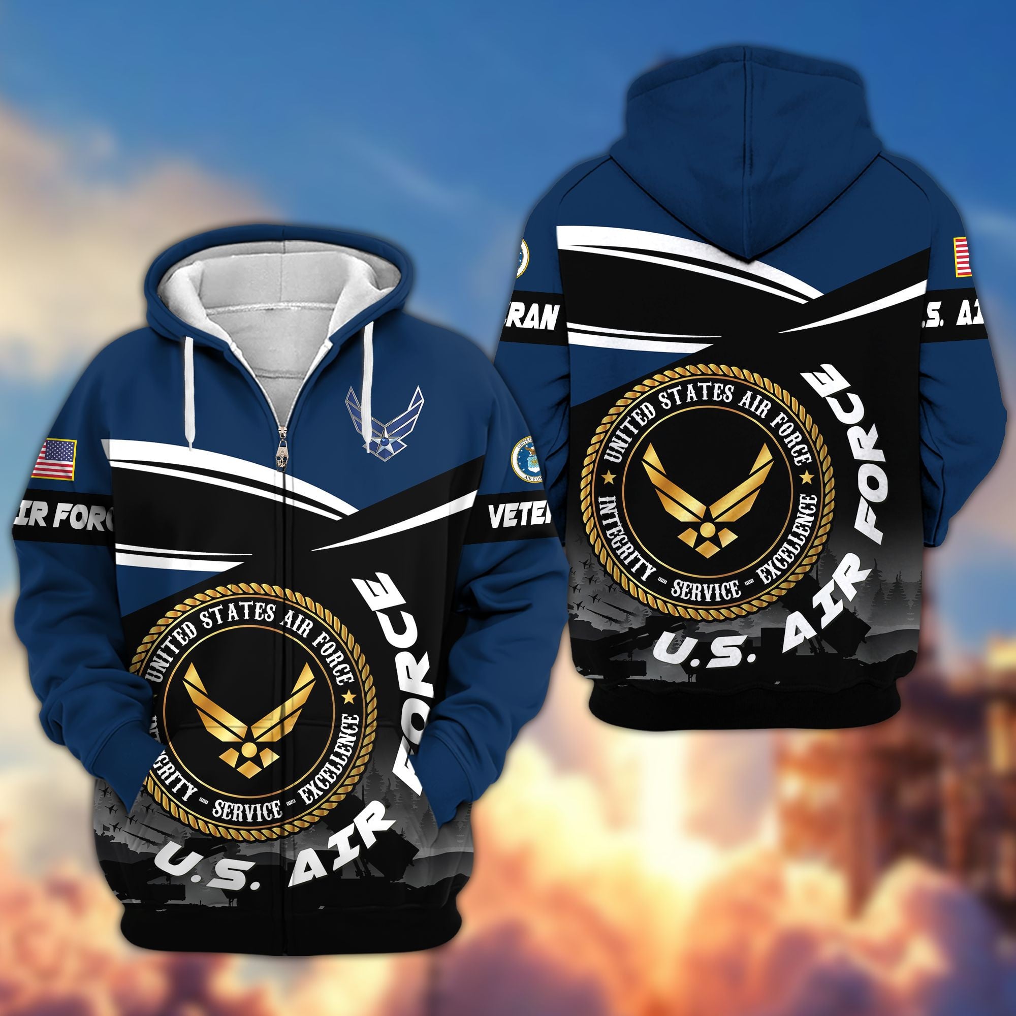 Premium US Veterans Zip Hoodie, Gifts For US Veterans, Gifts On Father's Day, Veterans Day.