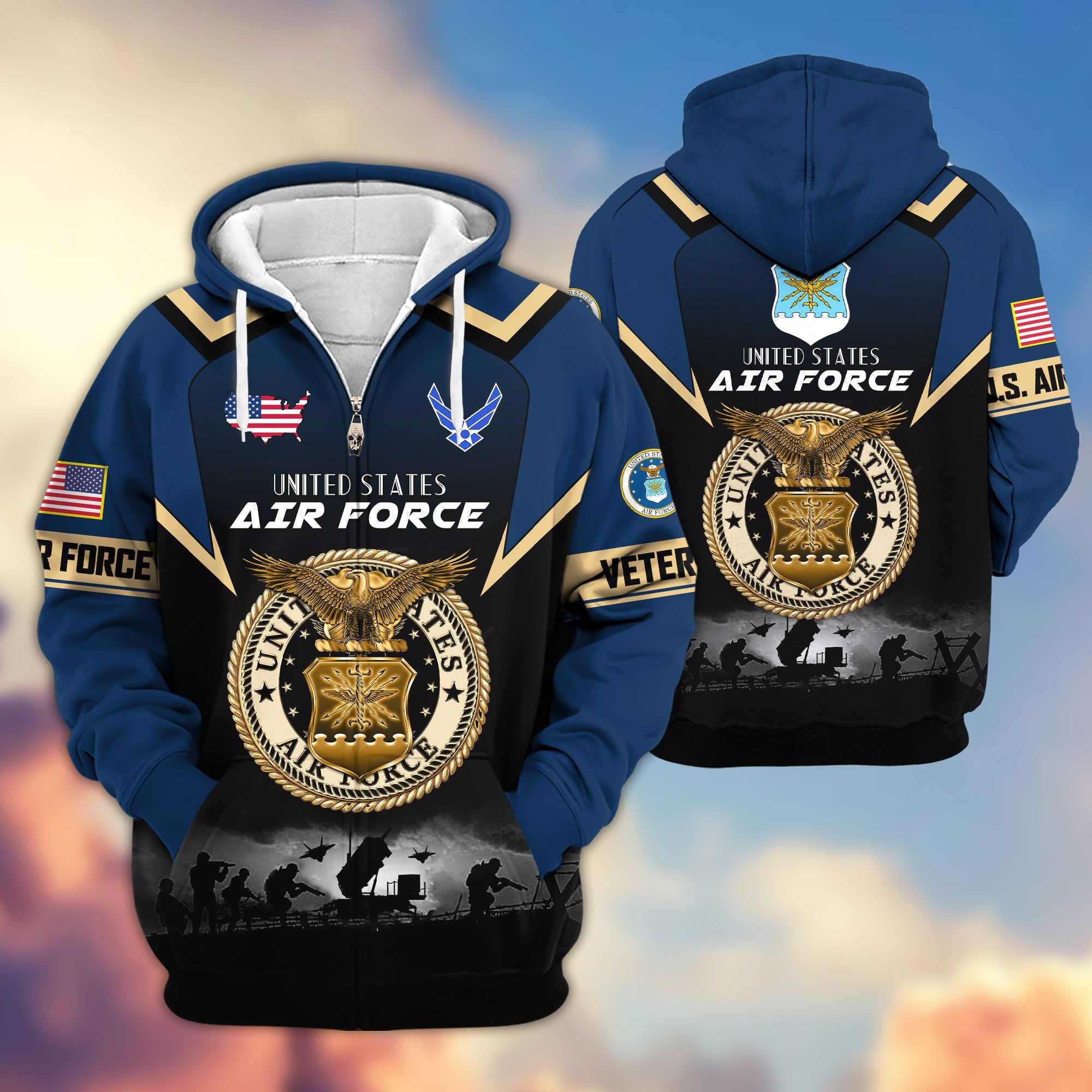 Premium US Veterans Zip Hoodie, Gifts For US Veterans, Gifts On Father's Day, Veterans Day.