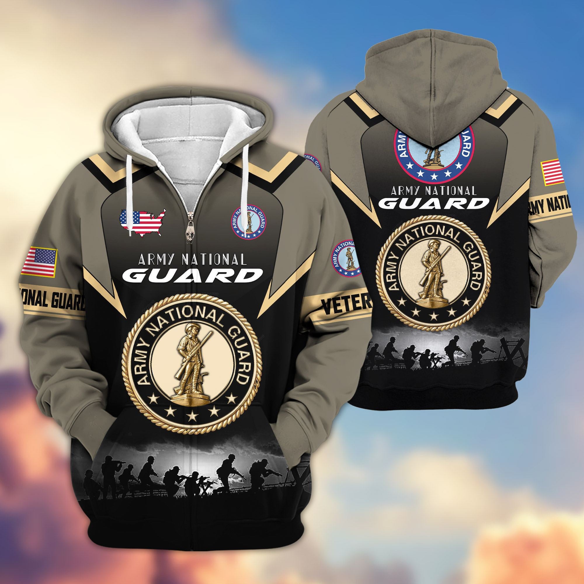 Premium US Veterans Zip Hoodie, Gifts For US Veterans, Gifts On Father's Day, Veterans Day.