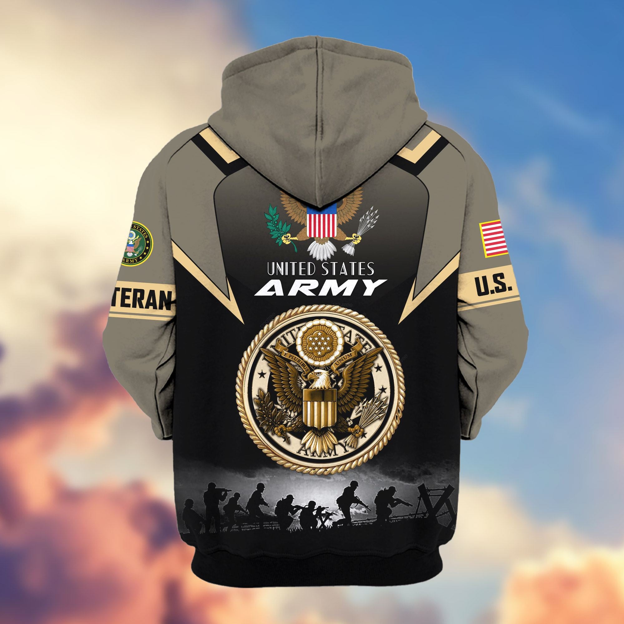 Premium US Veterans Zip Hoodie, Gifts For US Veterans, Gifts On Father's Day, Veterans Day.