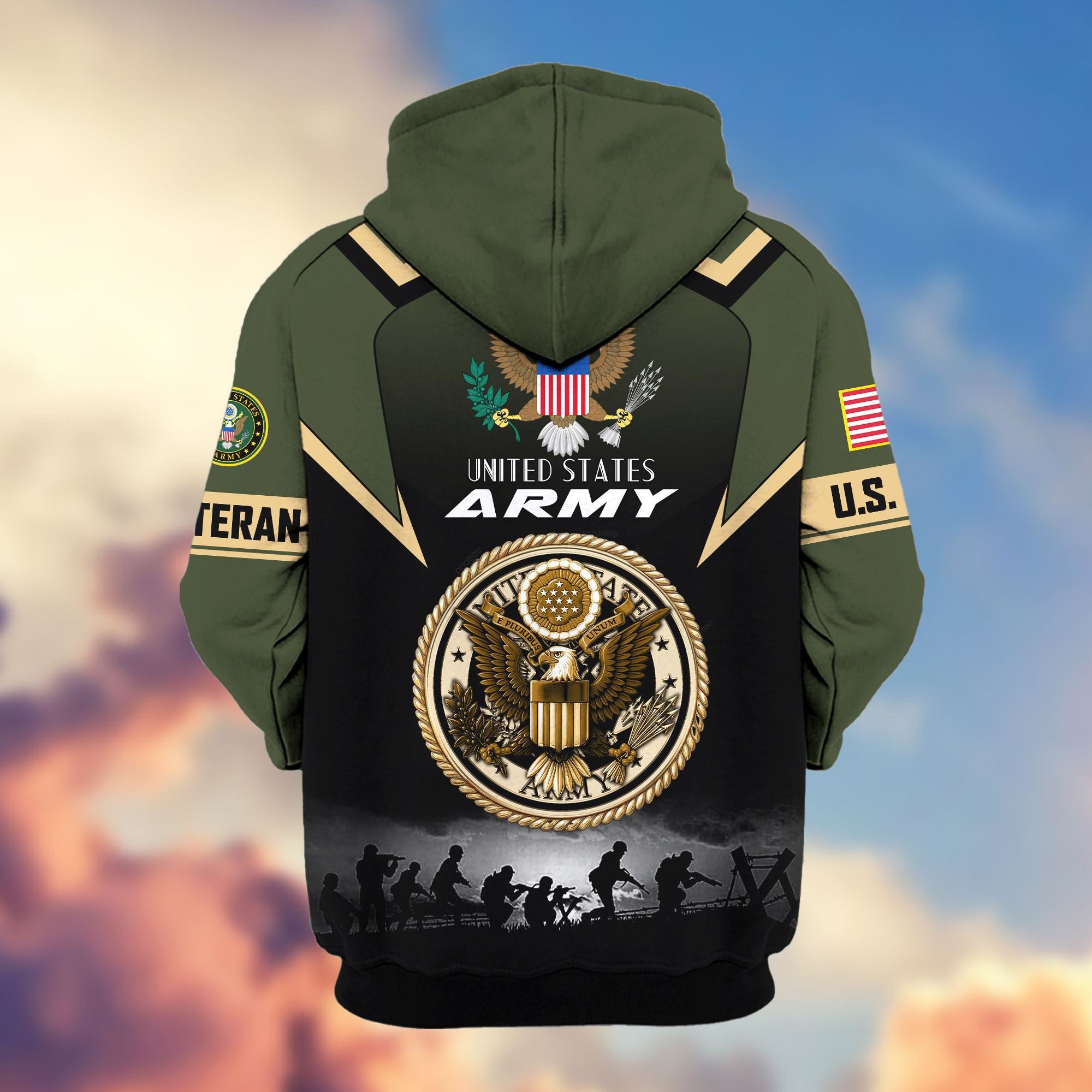 Premium US Veterans Zip Hoodie, Gifts For US Veterans, Gifts On Father's Day, Veterans Day.