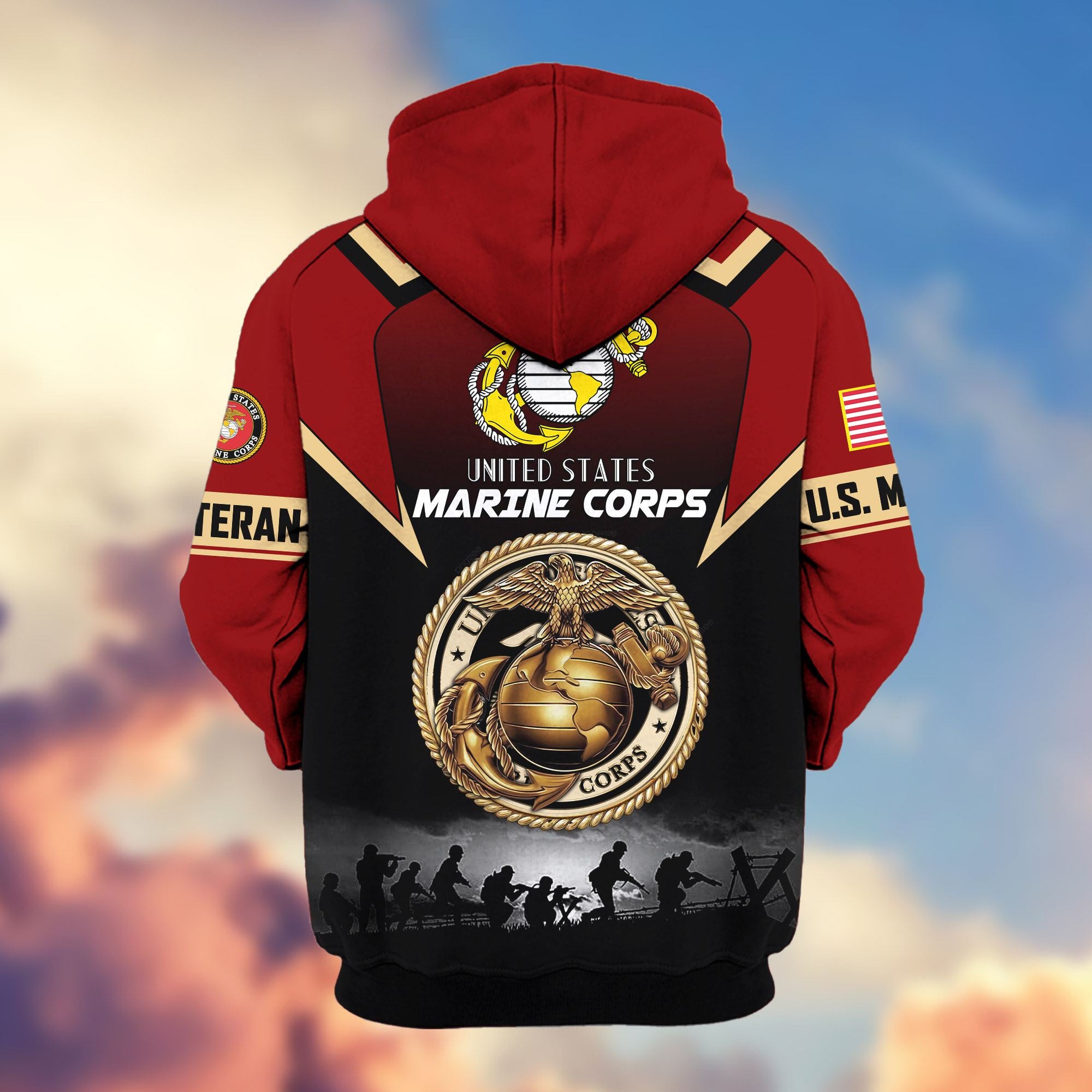 Premium US Veterans Zip Hoodie, Gifts For US Veterans, Gifts On Father's Day, Veterans Day.