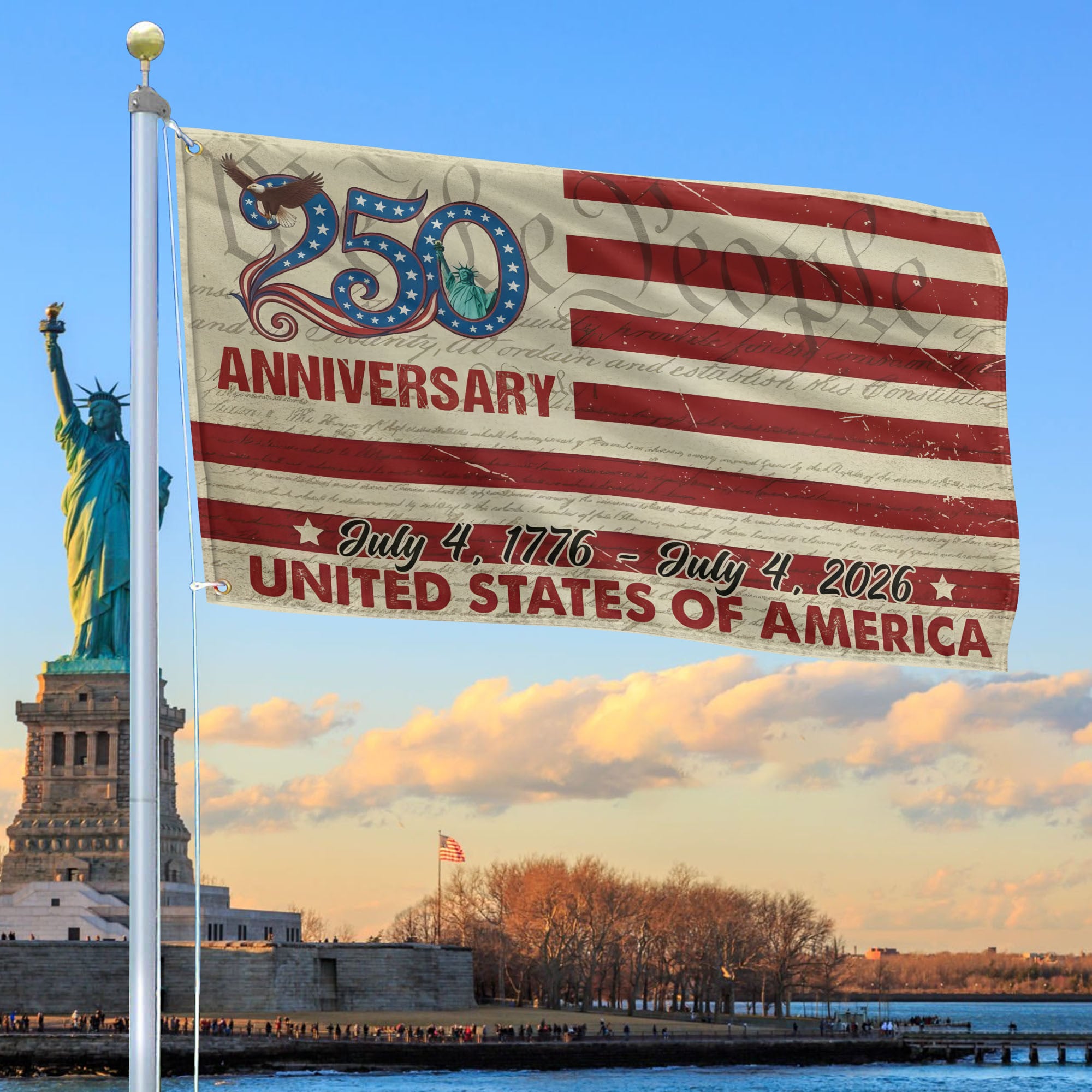 Premium America 250th Anniversary Grommet Flag, America 250th Flag, America 250th Birthday, Best Gifts On Independence Day, Veterans Day.