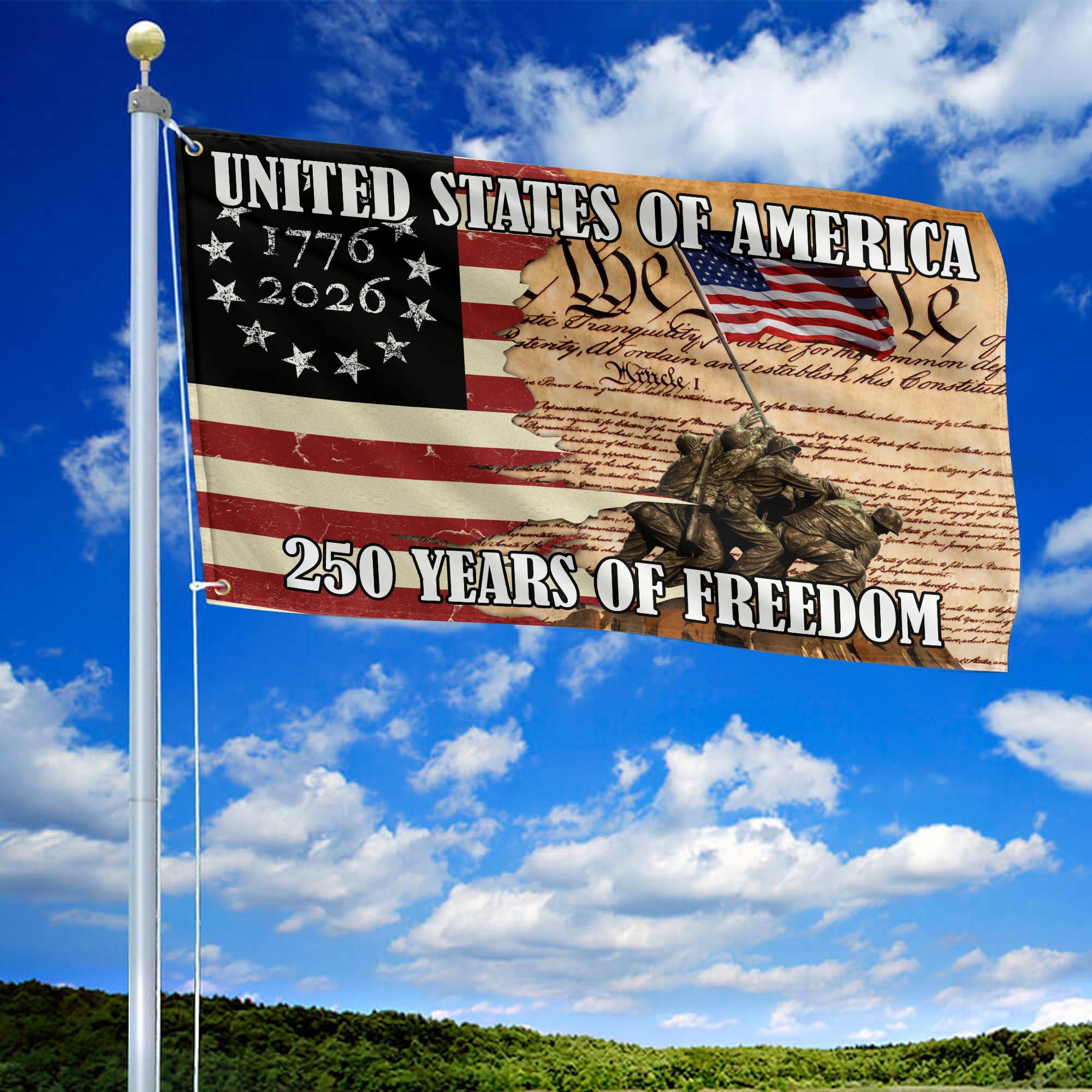 Premium America 250th Anniversary Grommet Flag, America 250th Flag, America 250th Birthday, Best Gifts On Independence Day, Veterans Day.