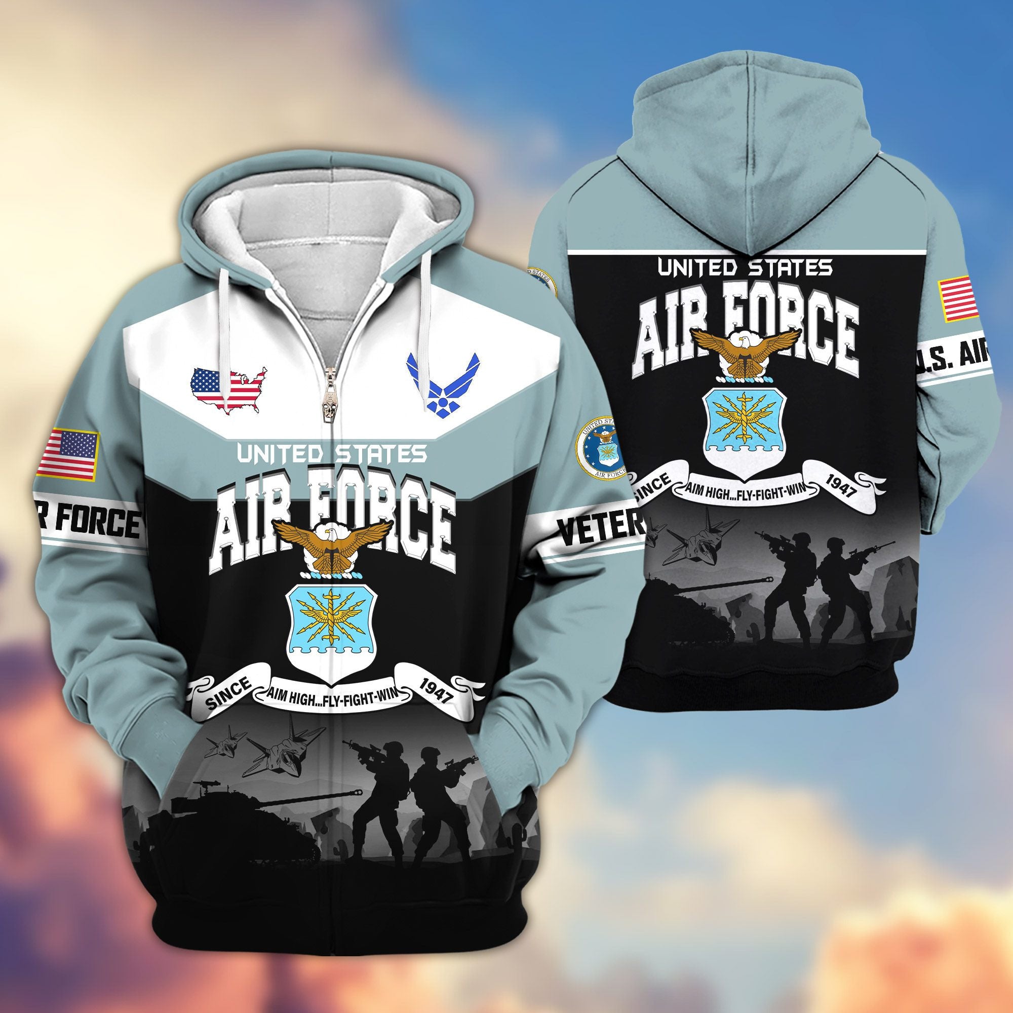 Premium US Veterans Zip Hoodie, Gifts For US Veterans, Gifts On Father's Day, Veterans Day.