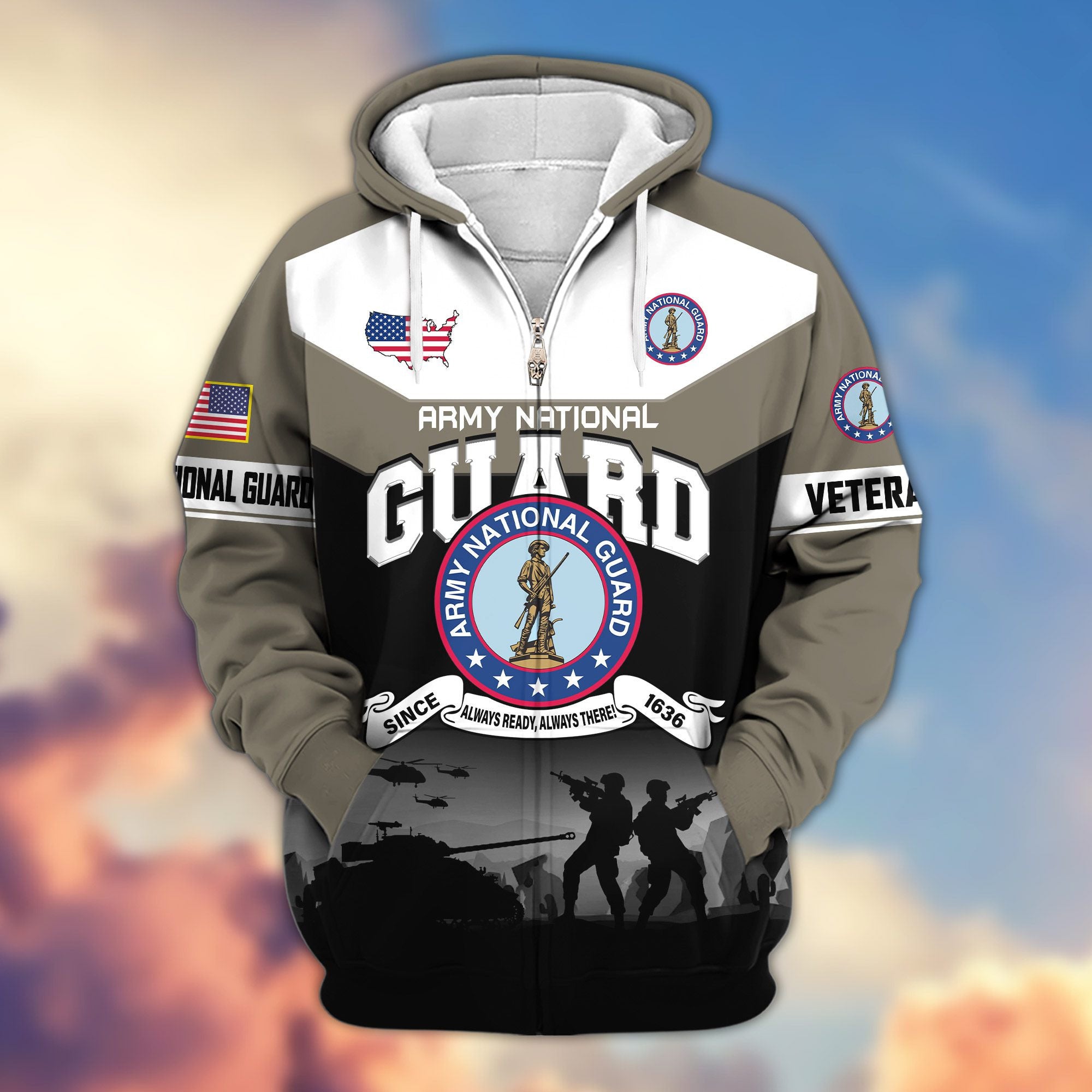 Premium US Veterans Zip Hoodie, Gifts For US Veterans, Gifts On Father's Day, Veterans Day.