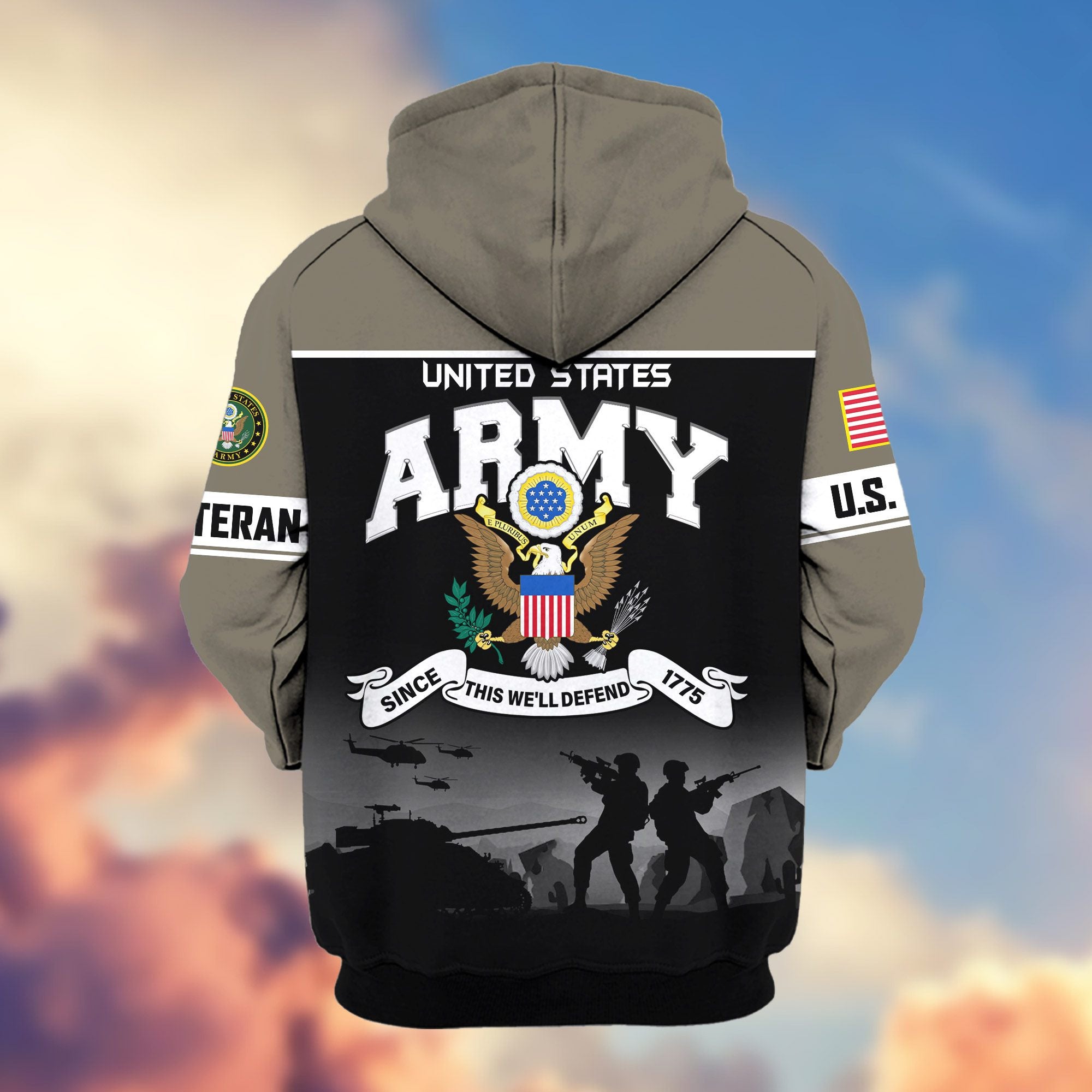 Premium US Veterans Zip Hoodie, Gifts For US Veterans, Gifts On Father's Day, Veterans Day.