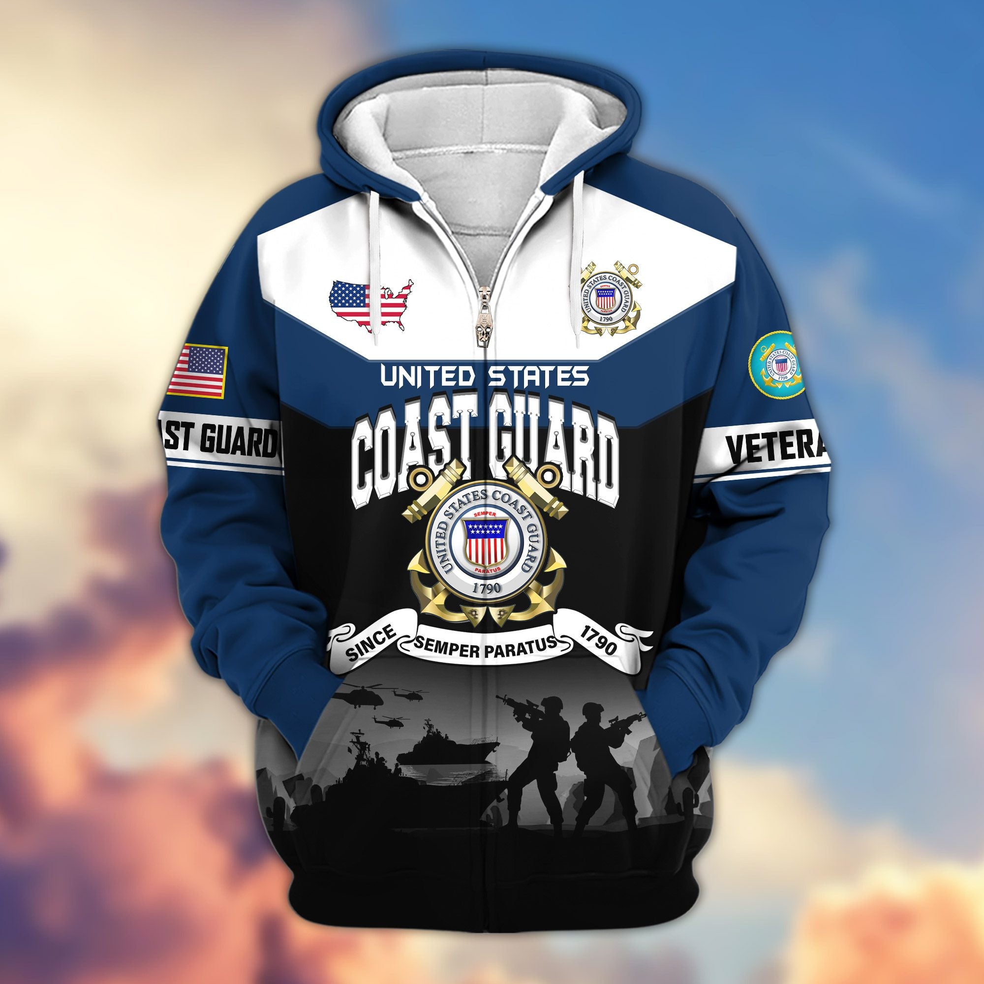 Premium US Veterans Zip Hoodie, Gifts For US Veterans, Gifts On Father's Day, Veterans Day.