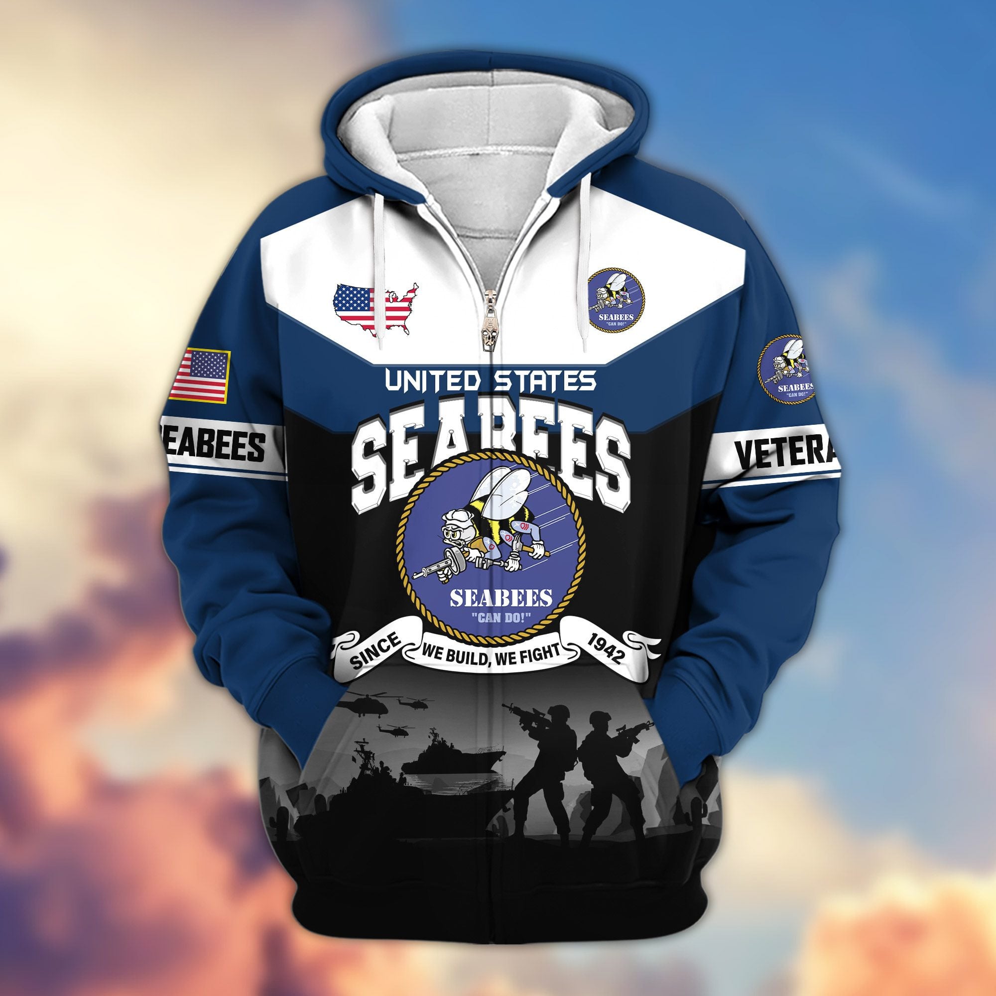 Premium US Veterans Zip Hoodie, Gifts For US Veterans, Gifts On Father's Day, Veterans Day.
