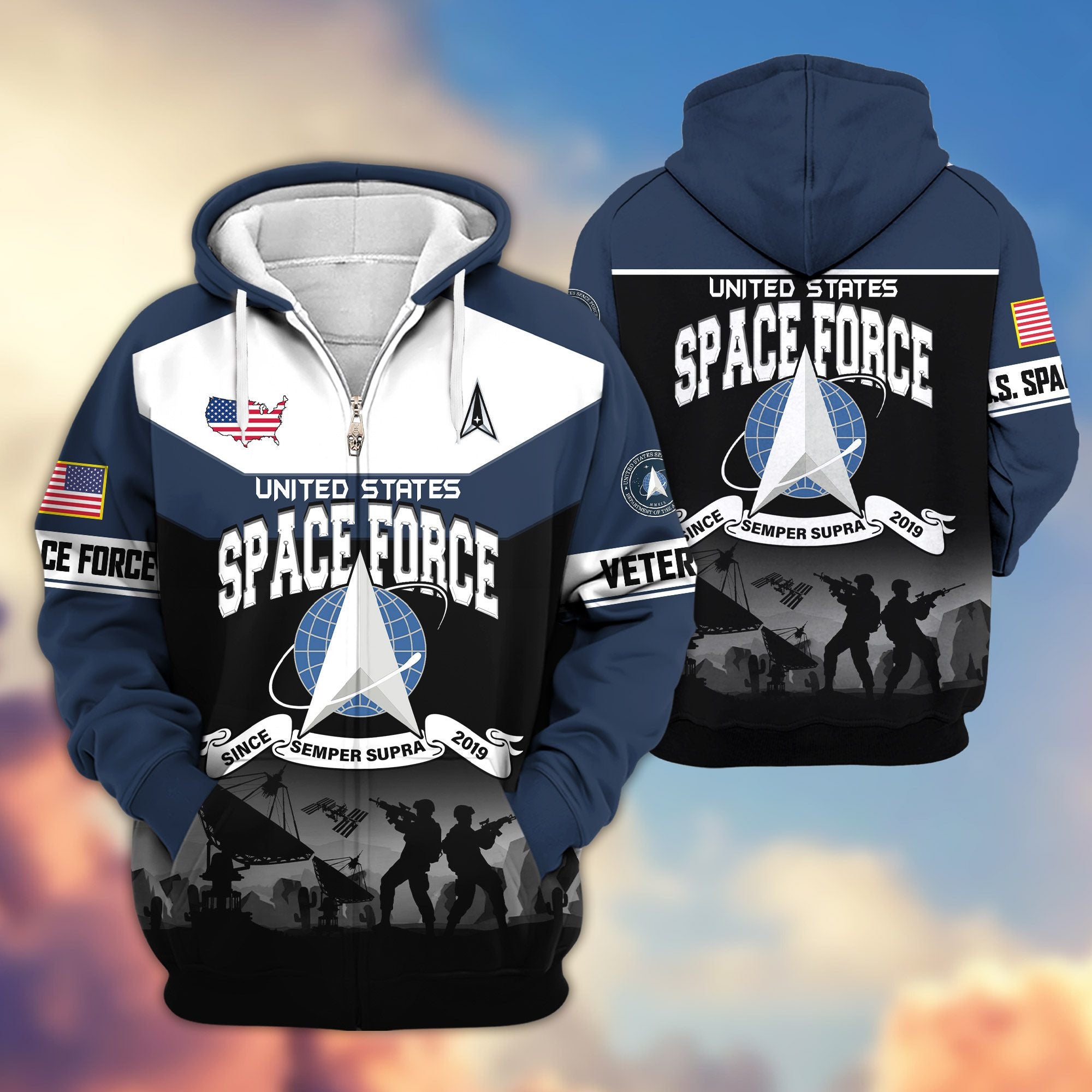 Premium US Veterans Zip Hoodie, Gifts For US Veterans, Gifts On Father's Day, Veterans Day.