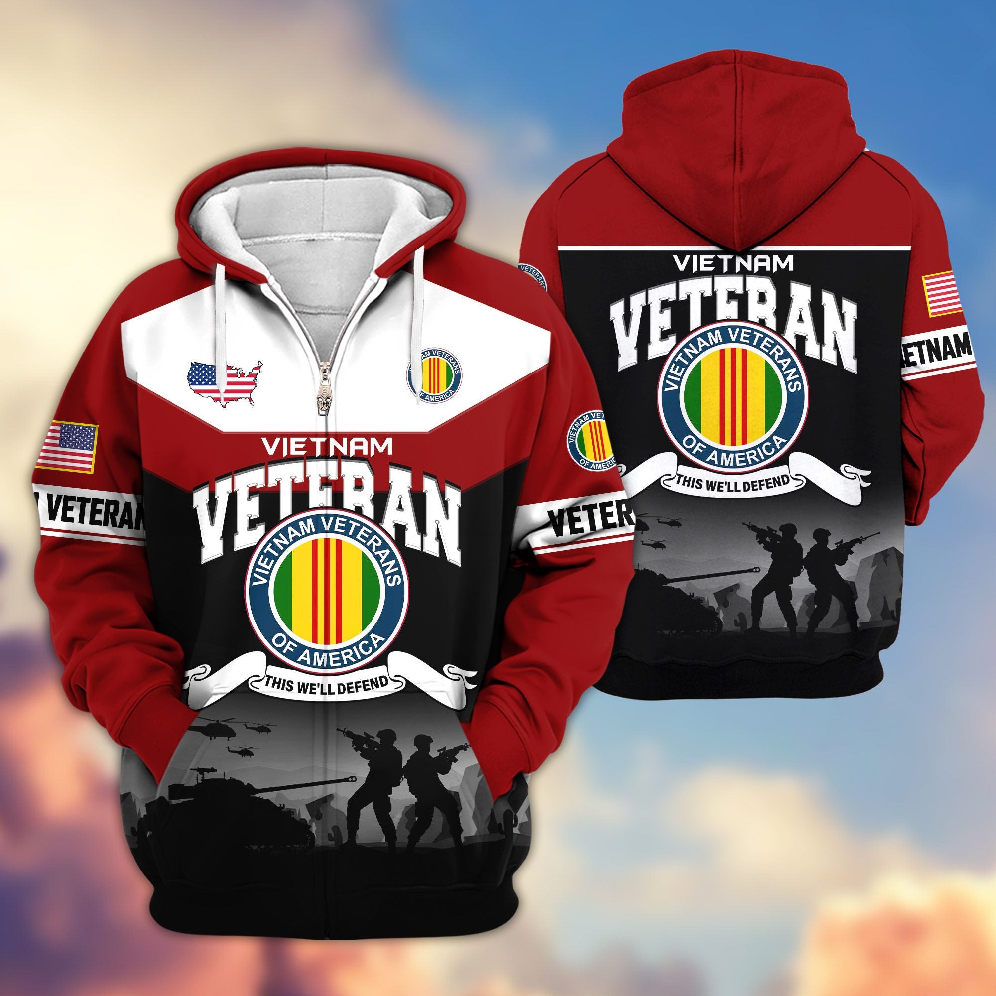 Premium US Veterans Zip Hoodie, Gifts For US Veterans, Gifts On Father's Day, Veterans Day.