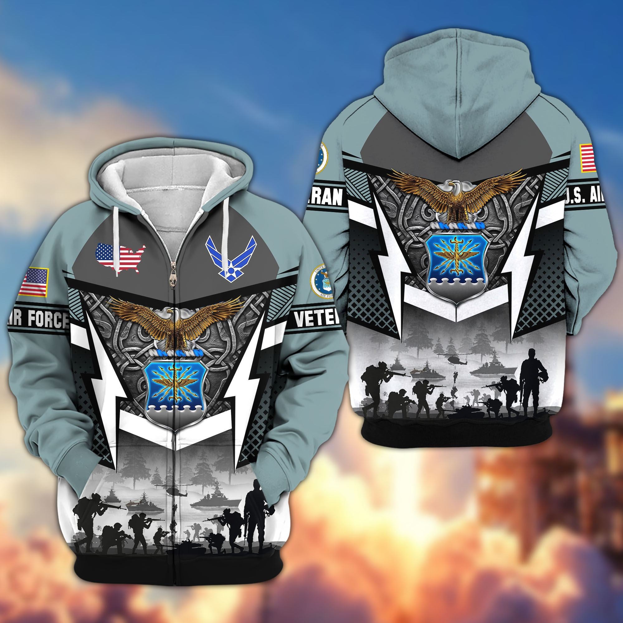 Premium US Veterans Zip Hoodie, Gifts For US Veterans, Gifts On Father's Day, Veterans Day.