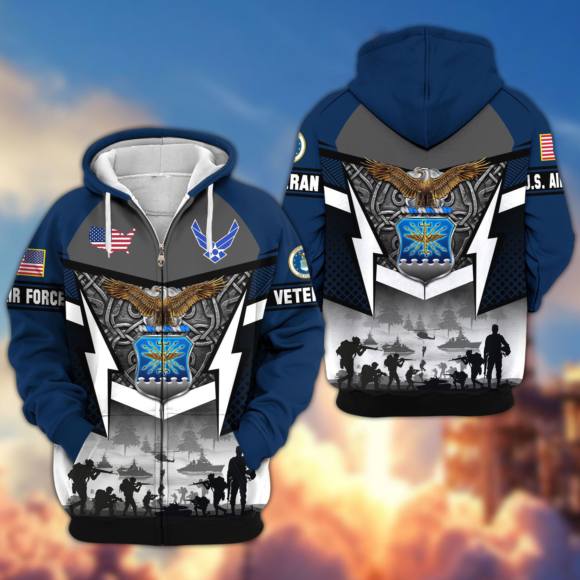 Premium US Veterans Zip Hoodie, Gifts For US Veterans, Gifts On Father's Day, Veterans Day.