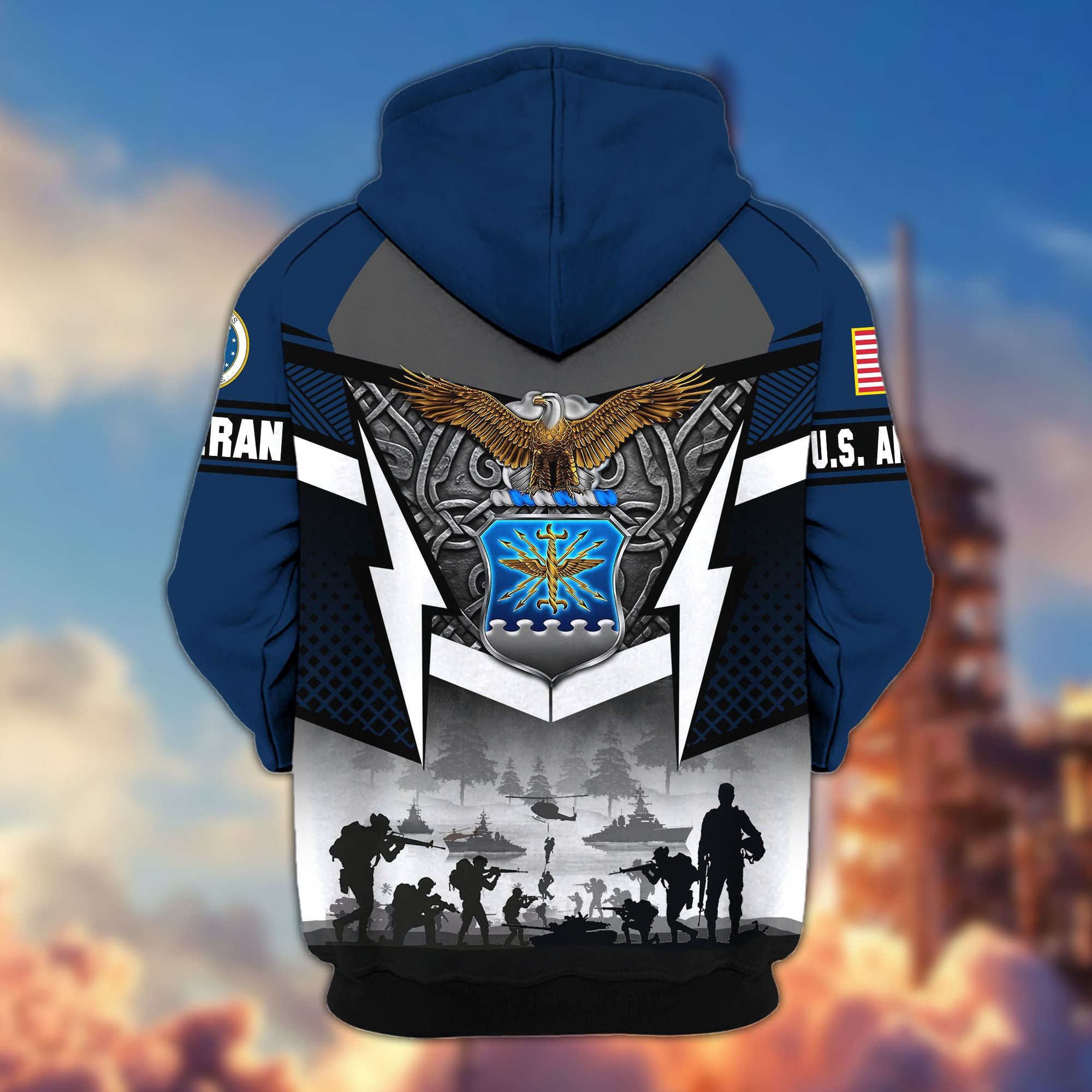 Premium US Veterans Zip Hoodie, Gifts For US Veterans, Gifts On Father's Day, Veterans Day.