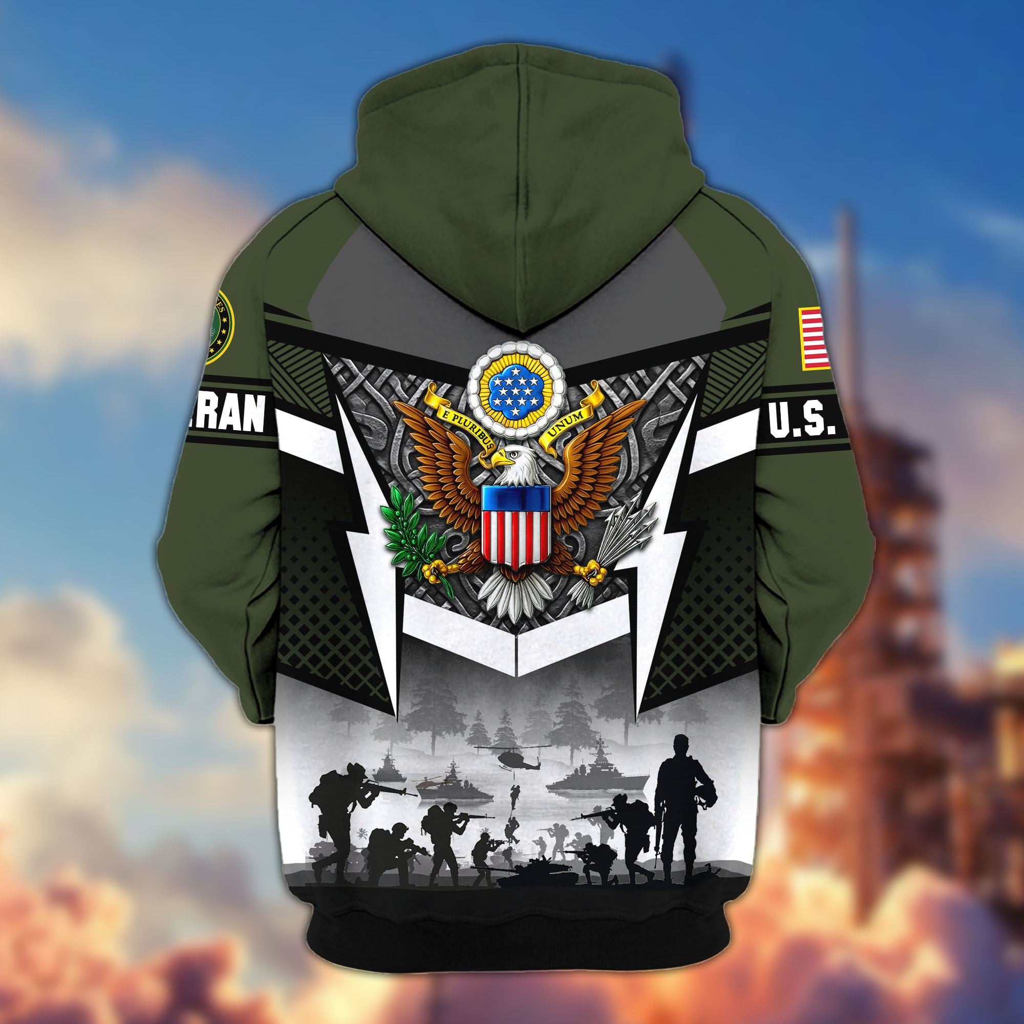 Premium US Veterans Zip Hoodie, Gifts For US Veterans, Gifts On Father's Day, Veterans Day.