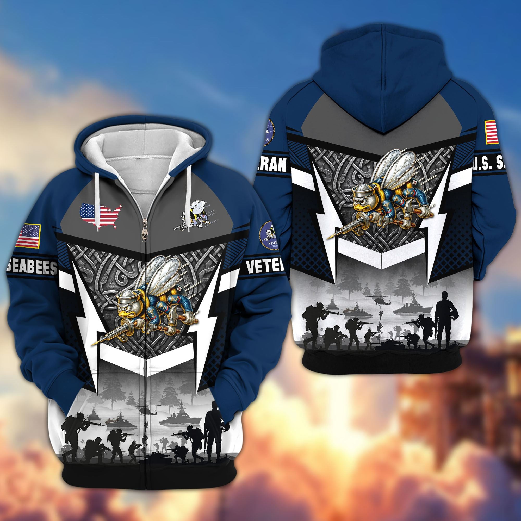 Premium US Veterans Zip Hoodie, Gifts For US Veterans, Gifts On Father's Day, Veterans Day.