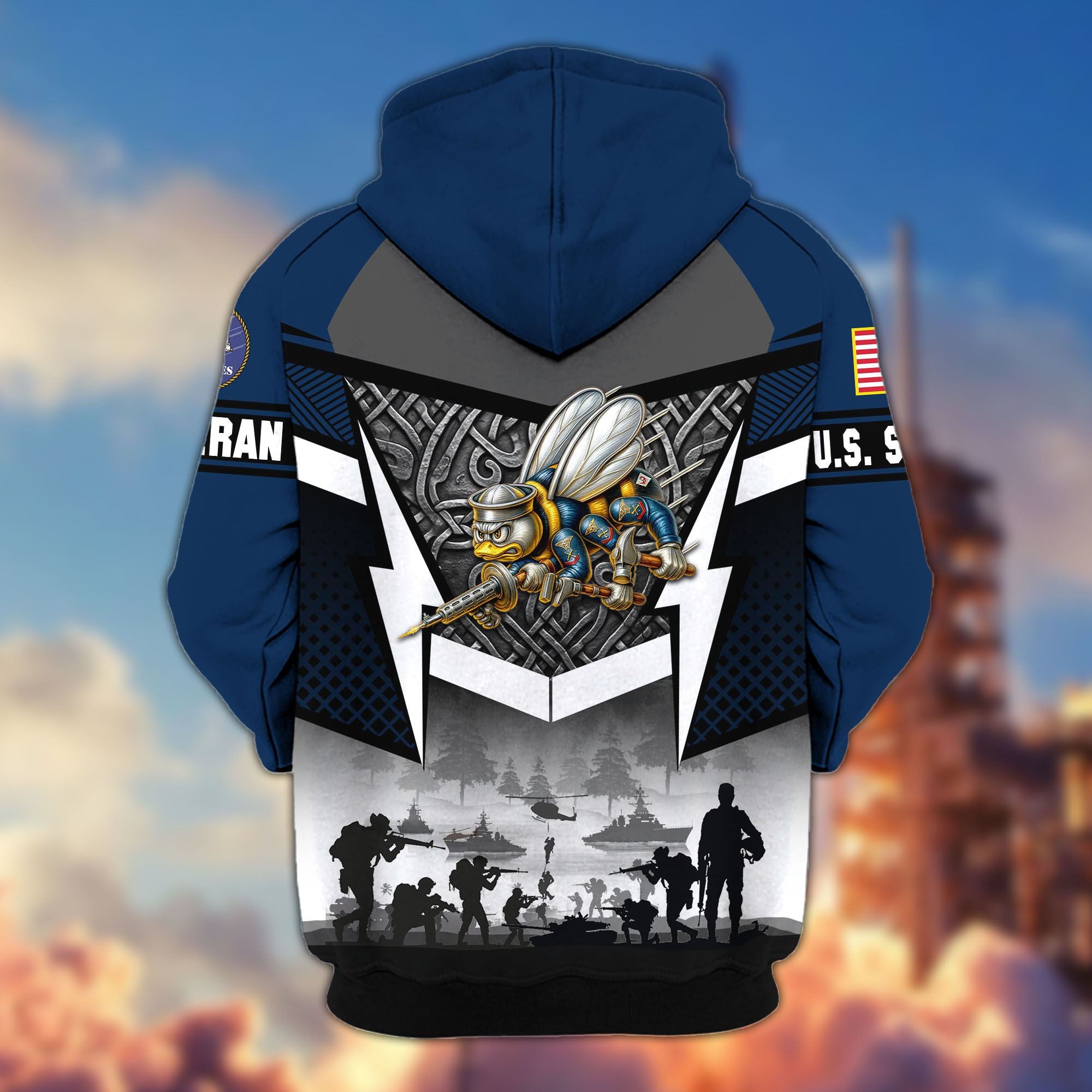 Premium US Veterans Zip Hoodie, Gifts For US Veterans, Gifts On Father's Day, Veterans Day.